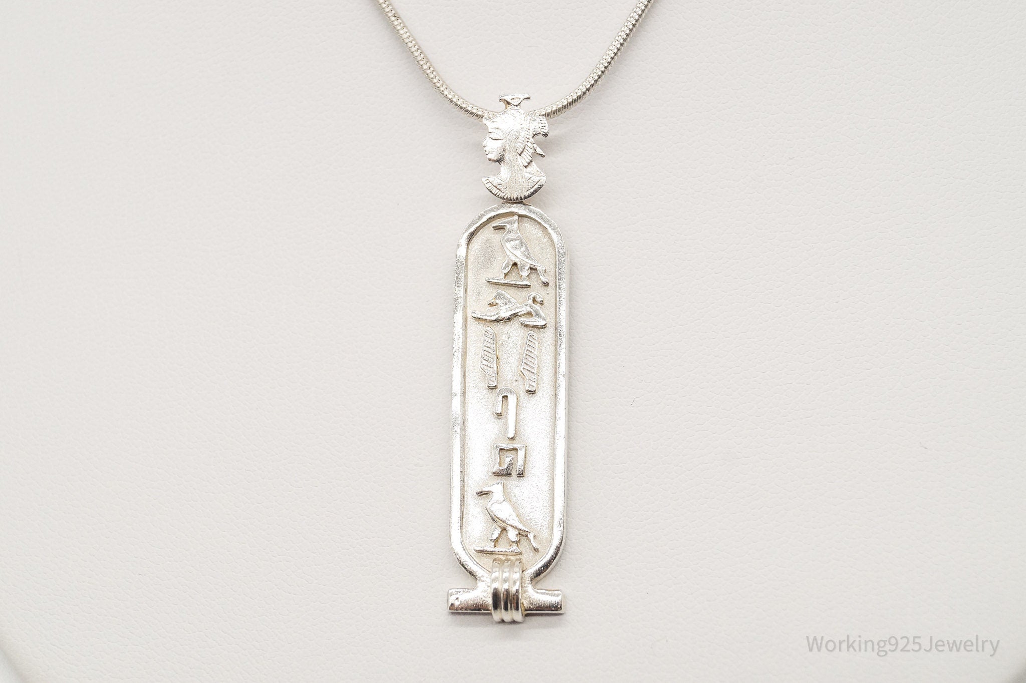 Vintage Large Egyptian Cartouche Sterling Silver Necklace