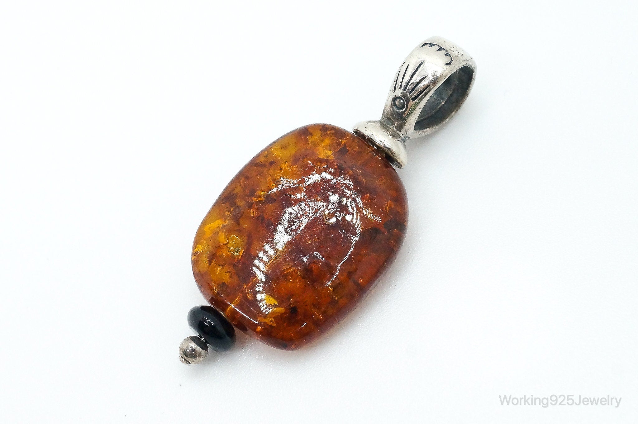 Large Vintage Baltic Amber Sterling Silver Necklace Pendant