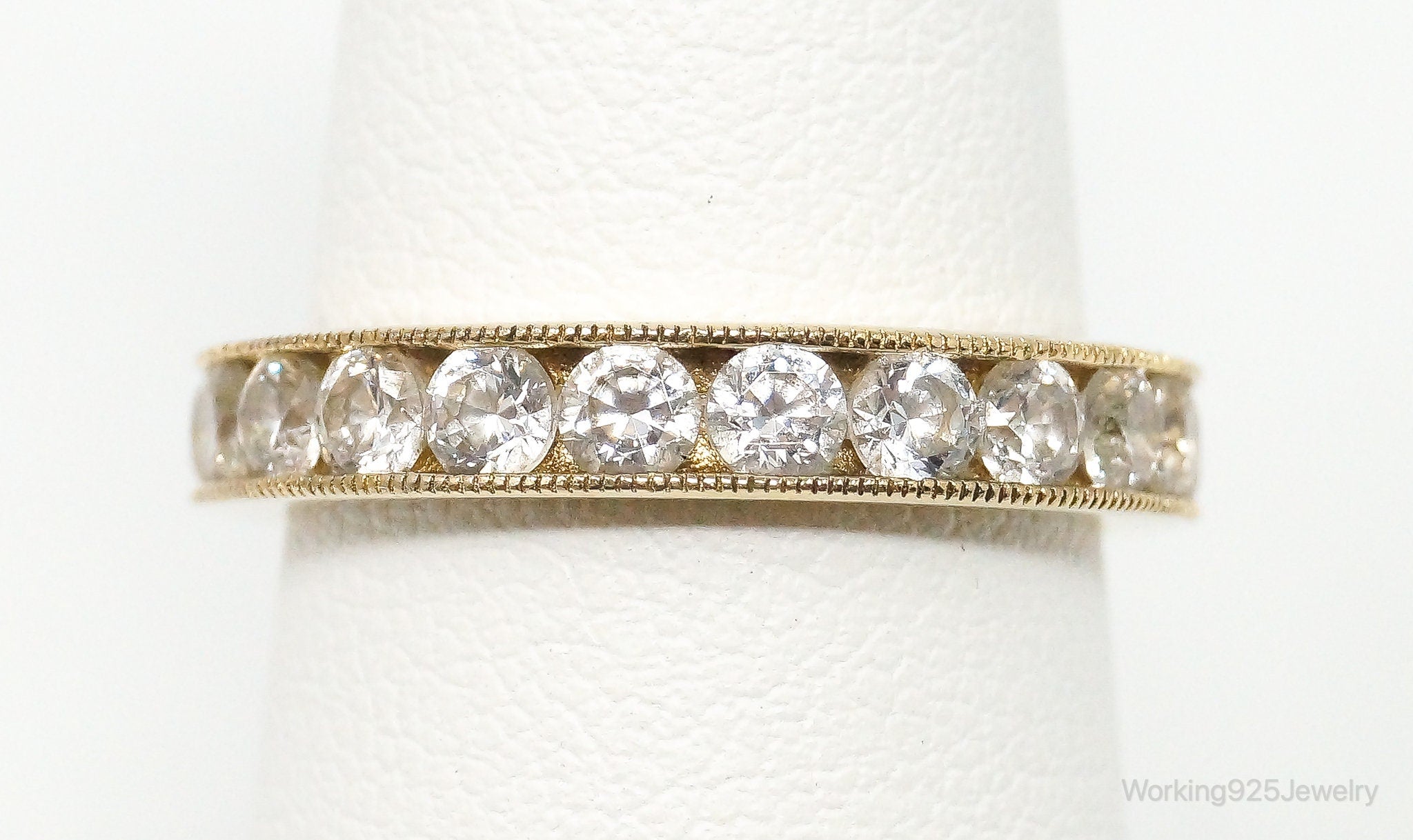 Vintage Cubic Zirconia Gold Vermeil Sterling Silver Band Ring - Size 6