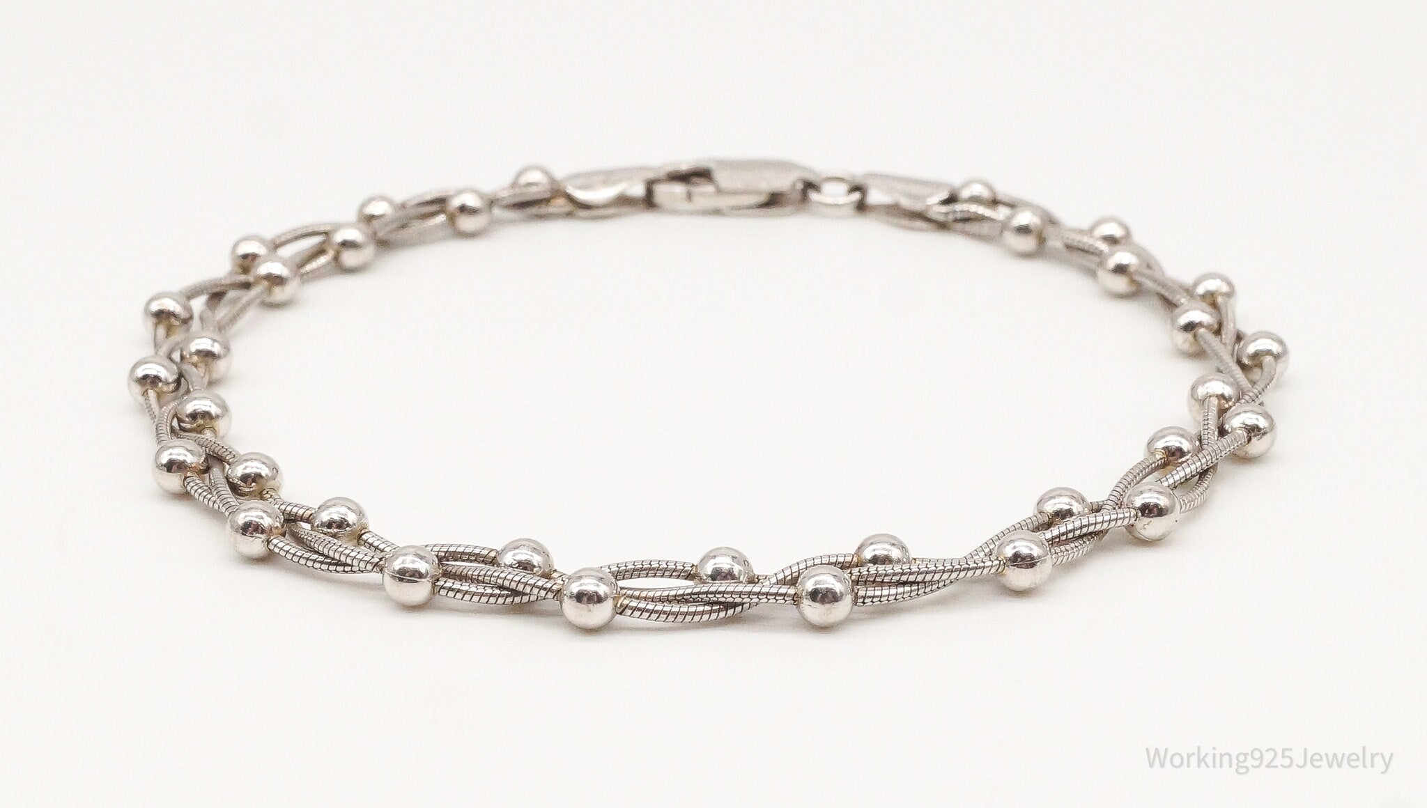 Vintage Beaded Chains Weaved Sterling Silver Bracelet