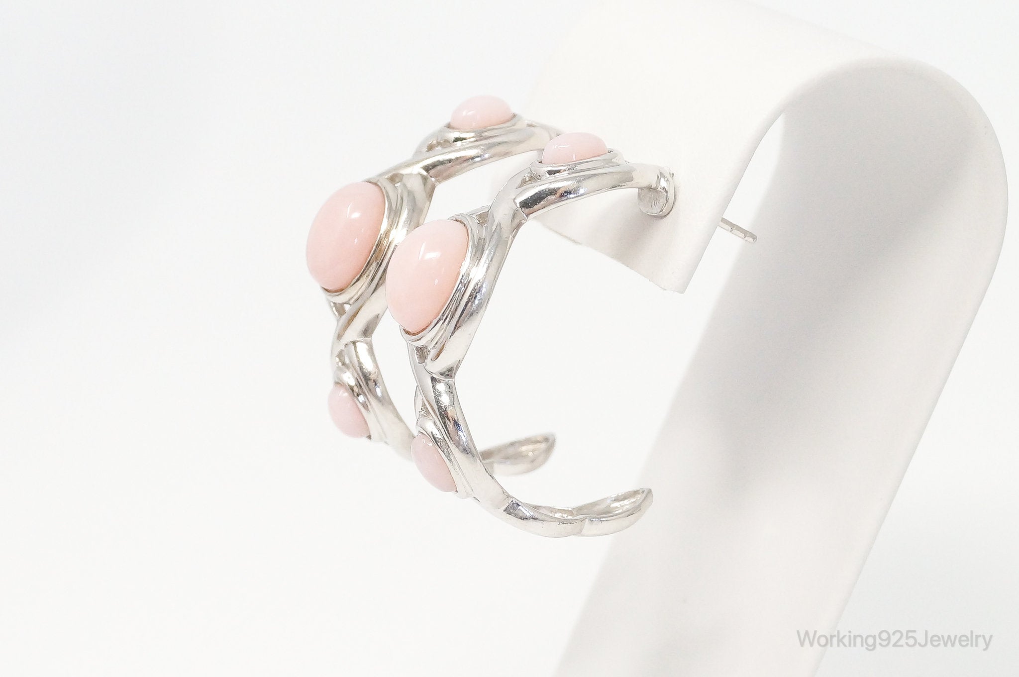 Designer Pink Chalcedony Sterling Silver Hoop Earrings