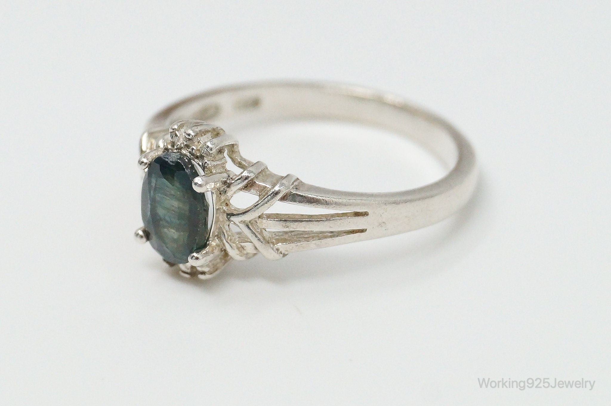 Vintage Green Blue Gemstone Sterling Silver Ring - Size 8