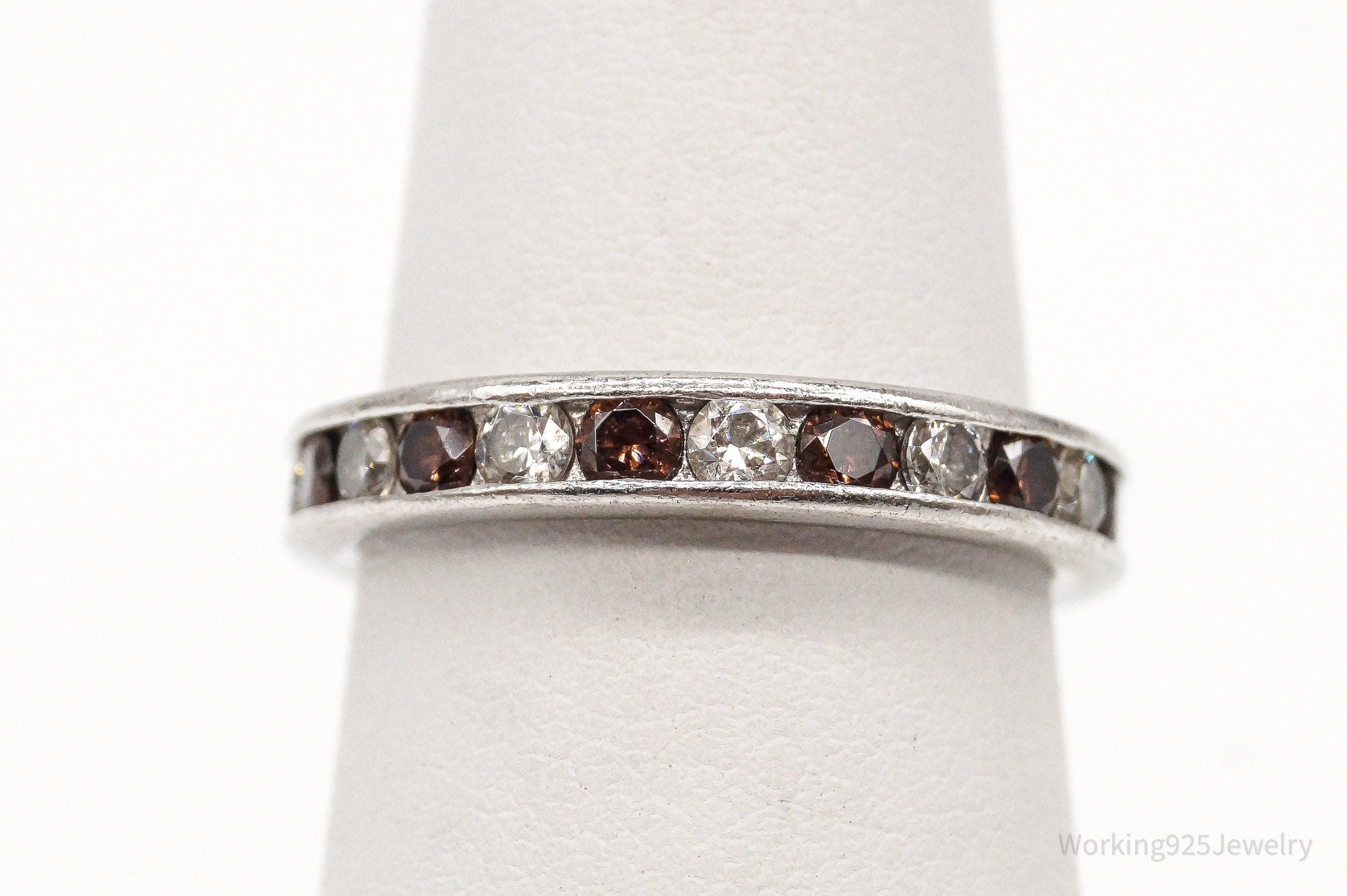 Smoky Topaz Cubic Zirconia Platinum Clad Sterling Silver Ring - Size 6