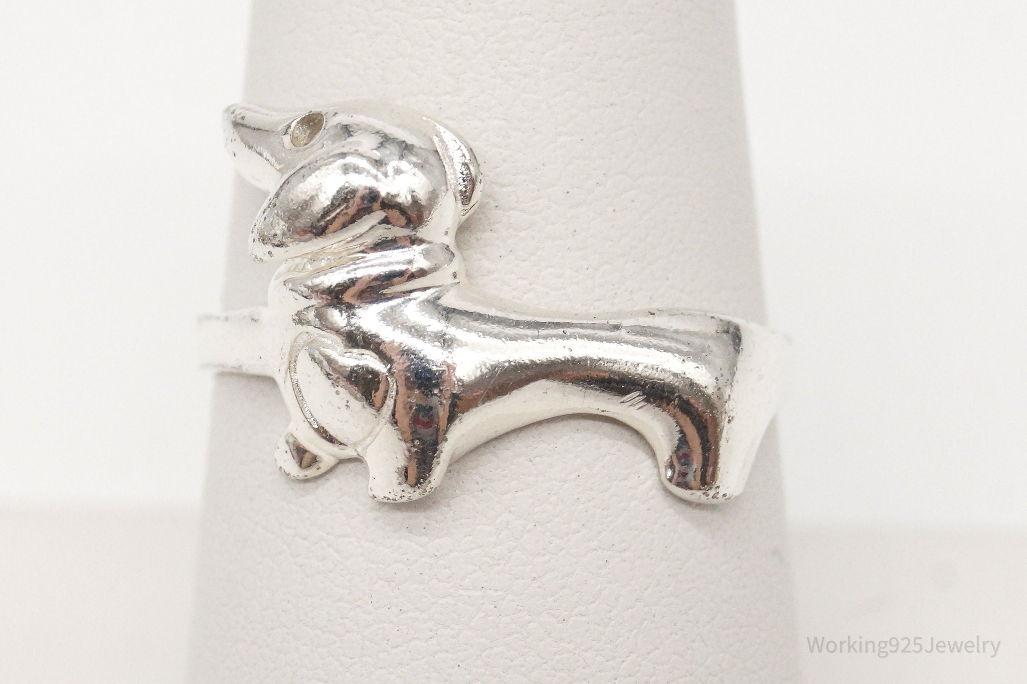 Vintage Dachshund Sterling Silver Band Ring - Size 8