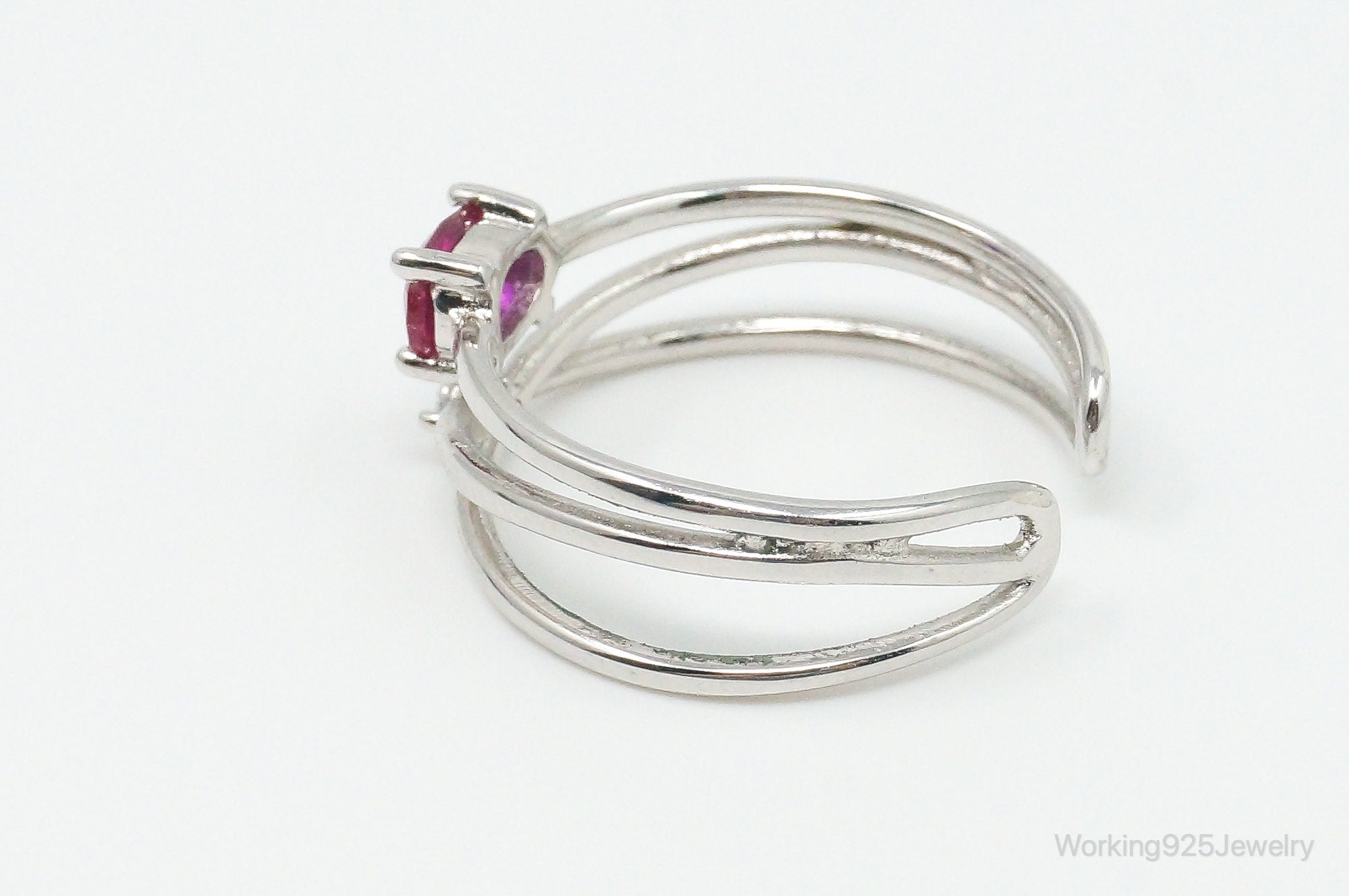 Pink Topaz & Cubic Zirconia Sterling Silver Ring - Size 7.25 Adjustable