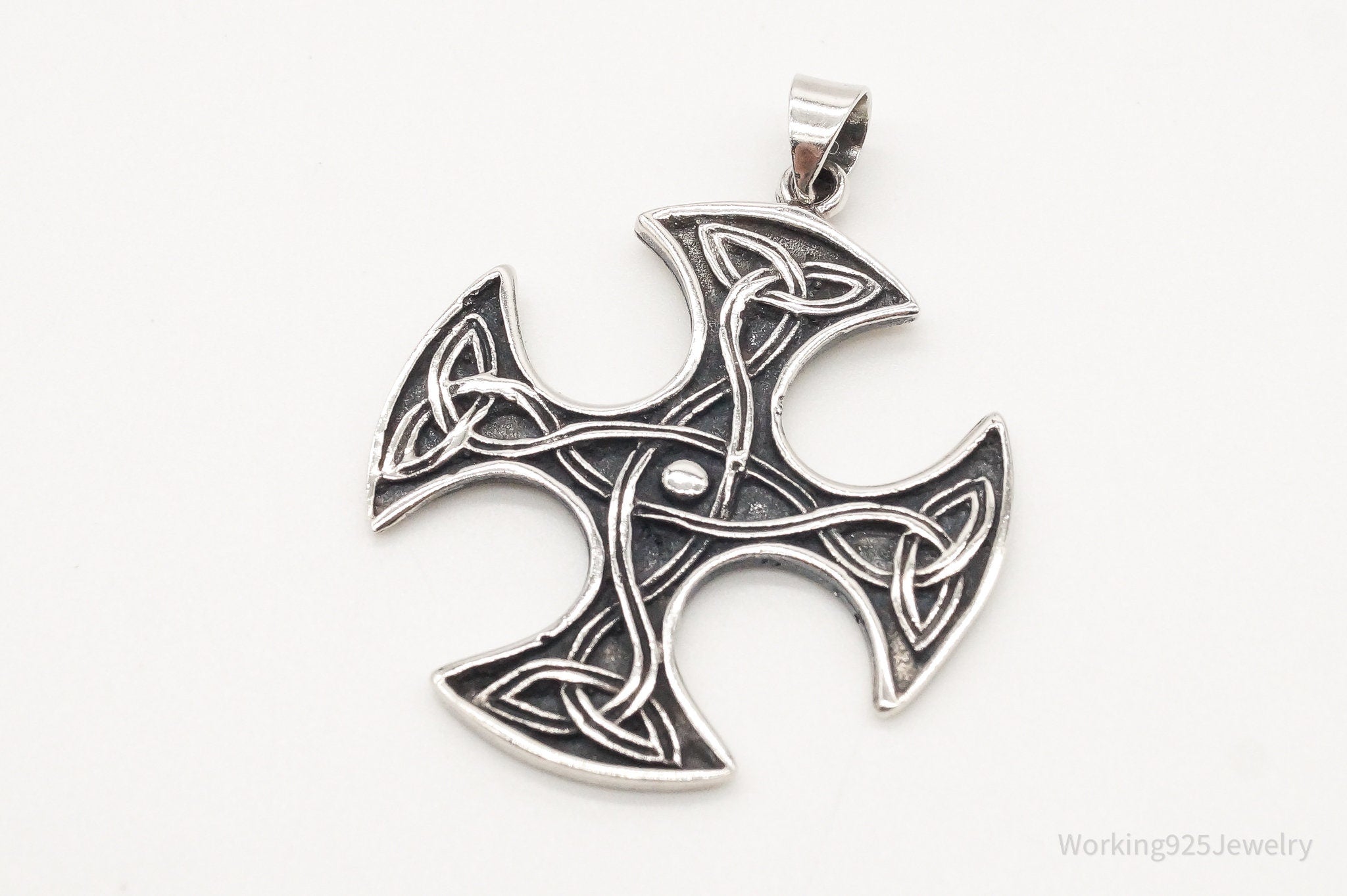 Large Vintage Celtic Cross Sterling Silver Pendant