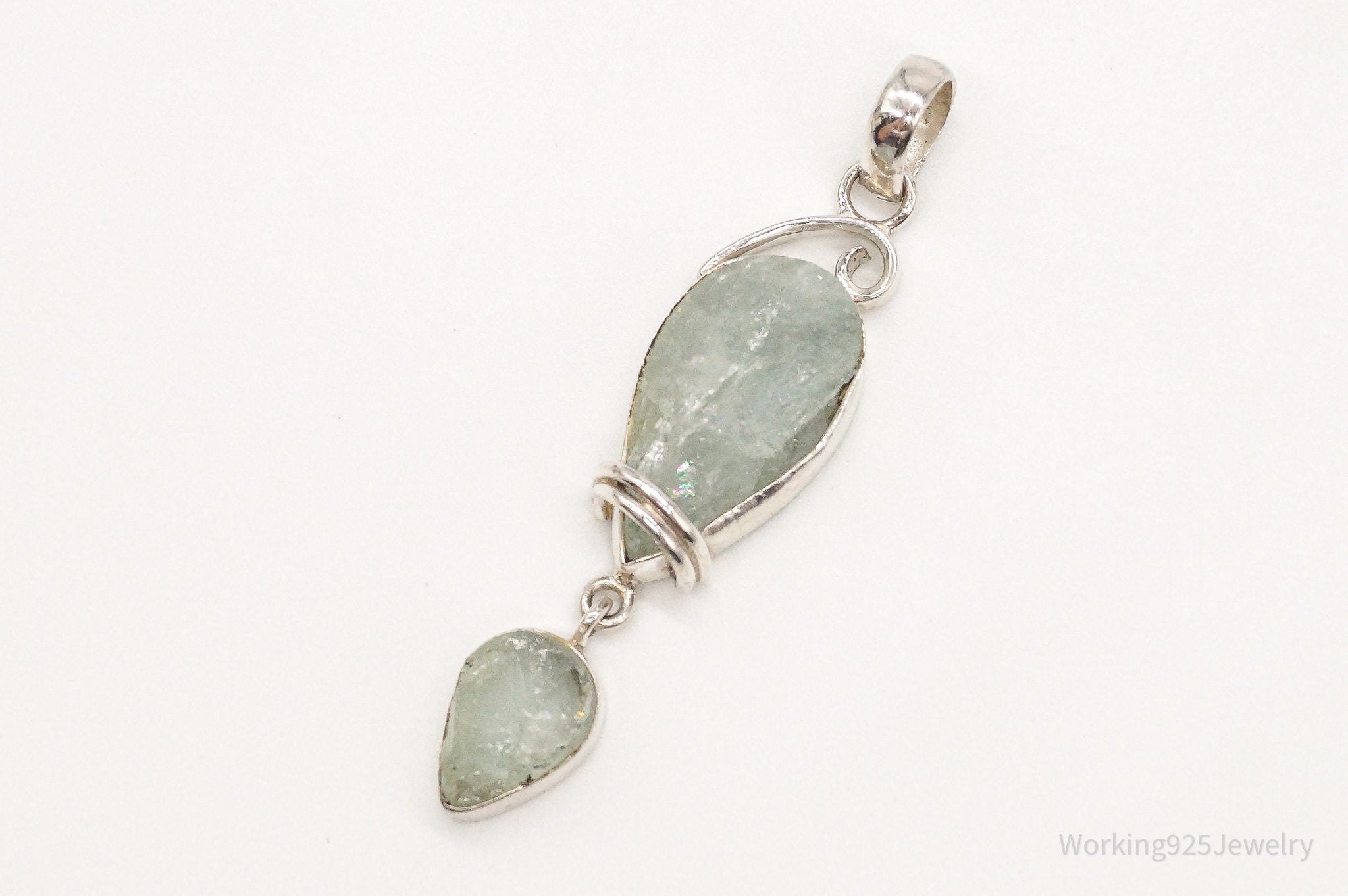 Vintage Designer SJ Large Green Calcite Sterling Silver Pendant