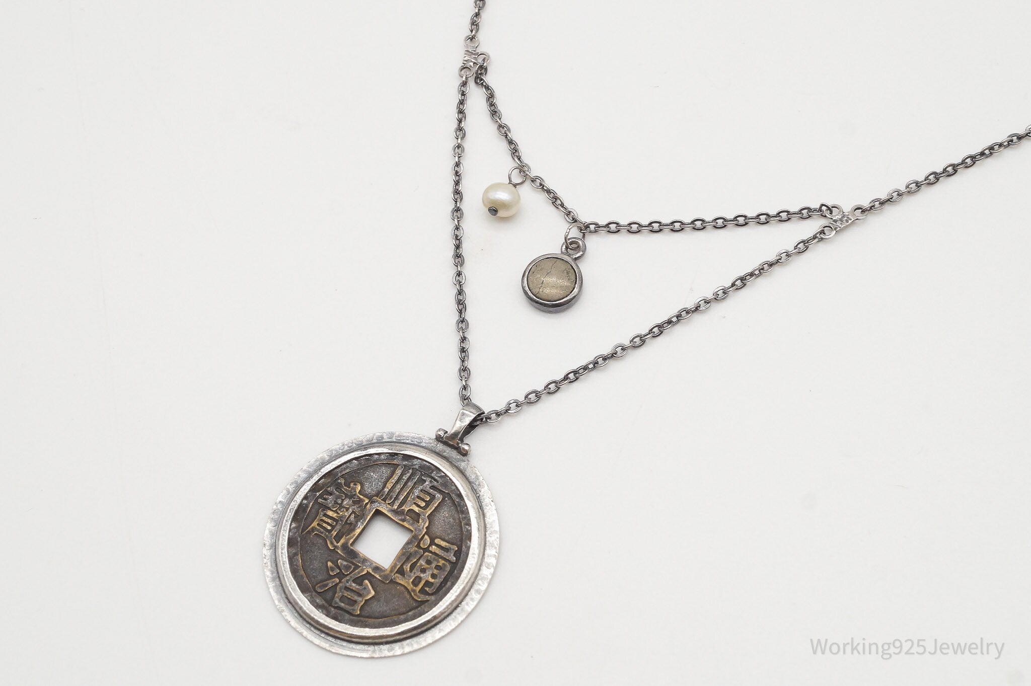 Designer Silpada Brass Chinese Coin Replica Sterling Silver Retired Necklace