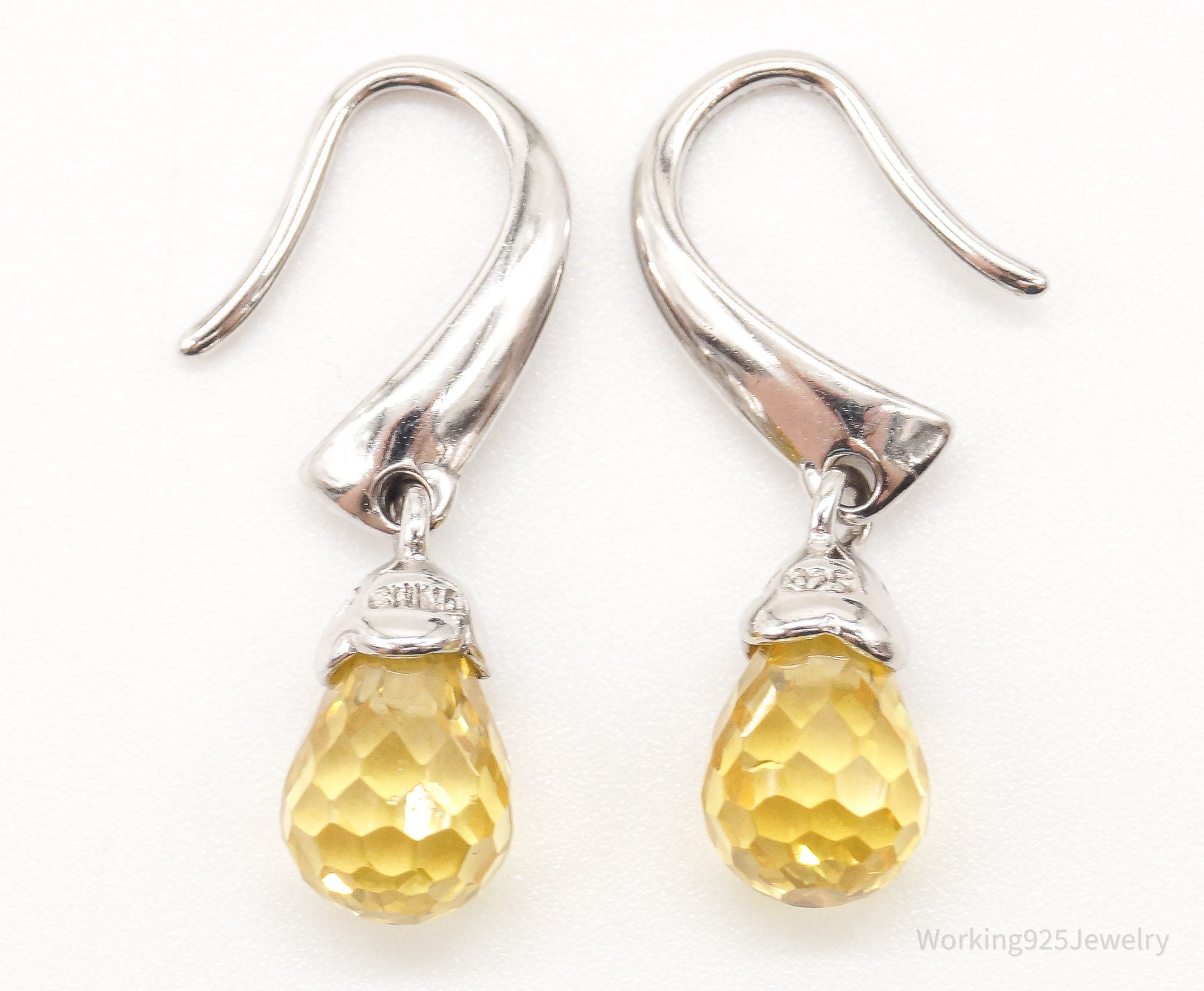 Vintage Designer Ross Simons Yellow Cubic Zirconia Sterling Silver Earrings