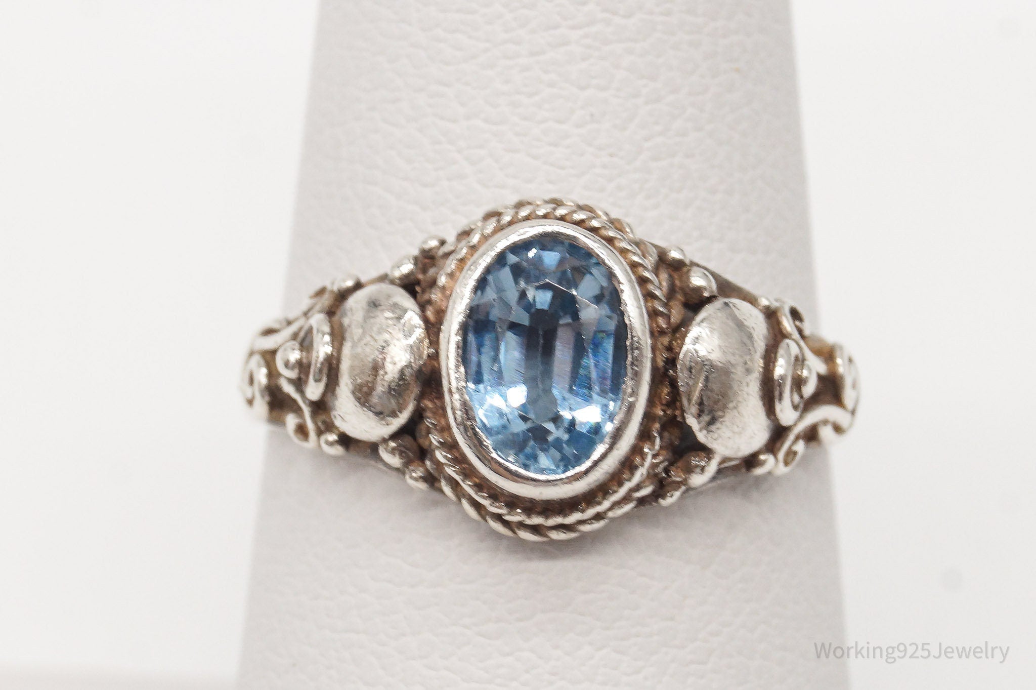 Vintage Blue Topaz Sterling Silver Ring - Size 7.5