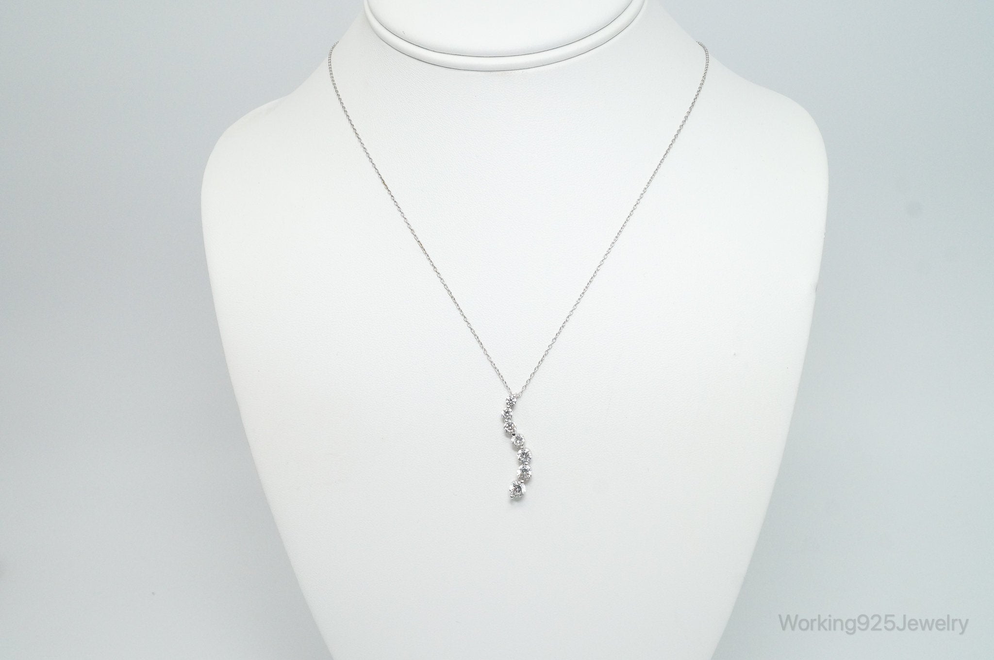 Vintage Cubic Zirconia Journey Necklace Sterling Silver - 18 Inch Chain
