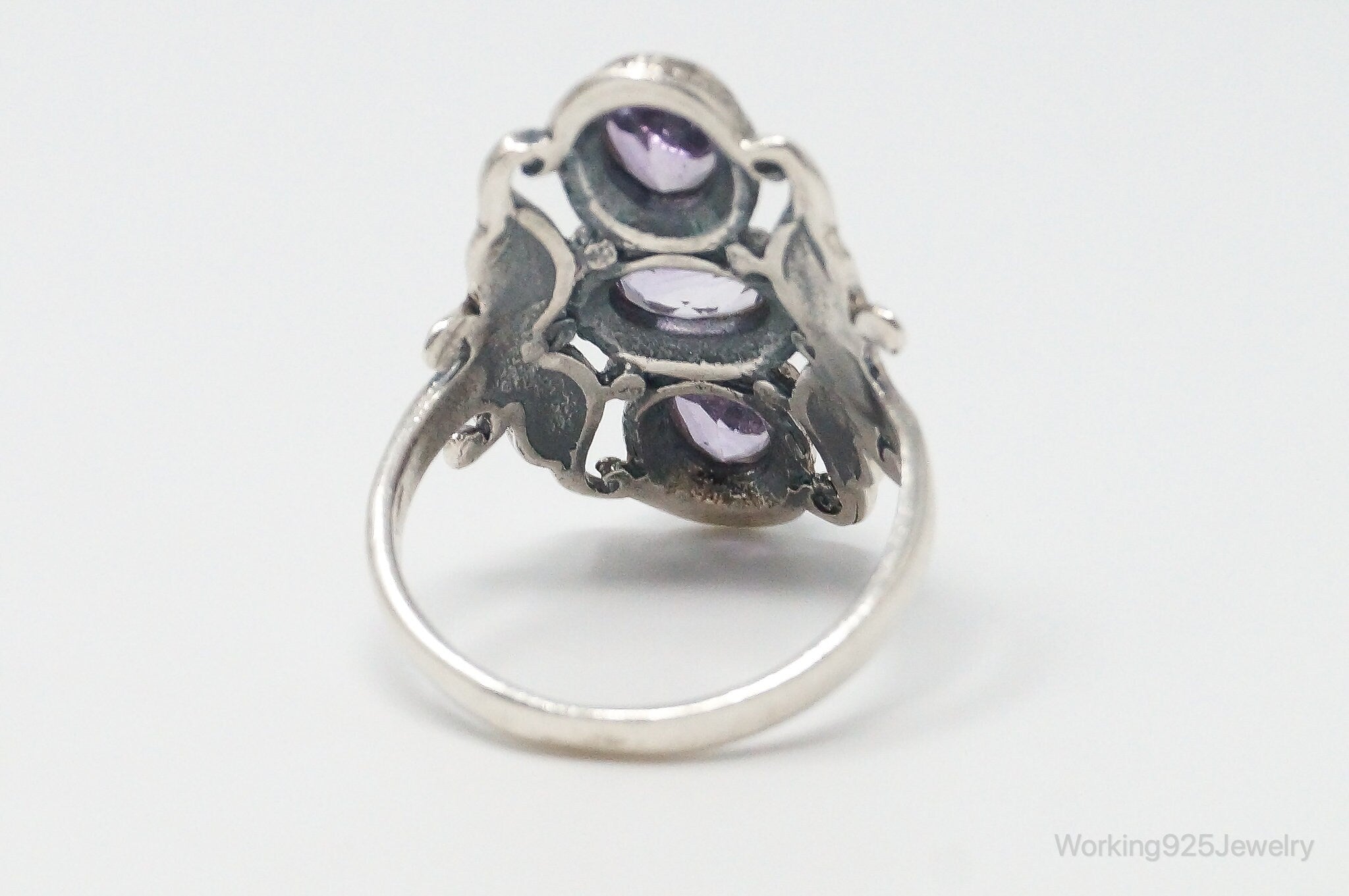 Vintage Amethyst Sterling Silver Statement Ring - Size 10