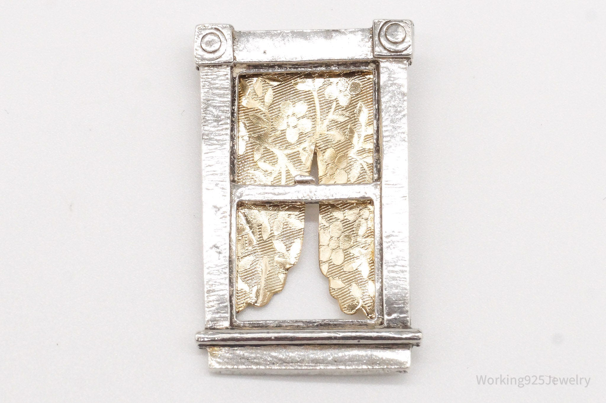 Rare Vintage Designer J.P. Reardon Gold Sterling Silver Window Brooch Pin