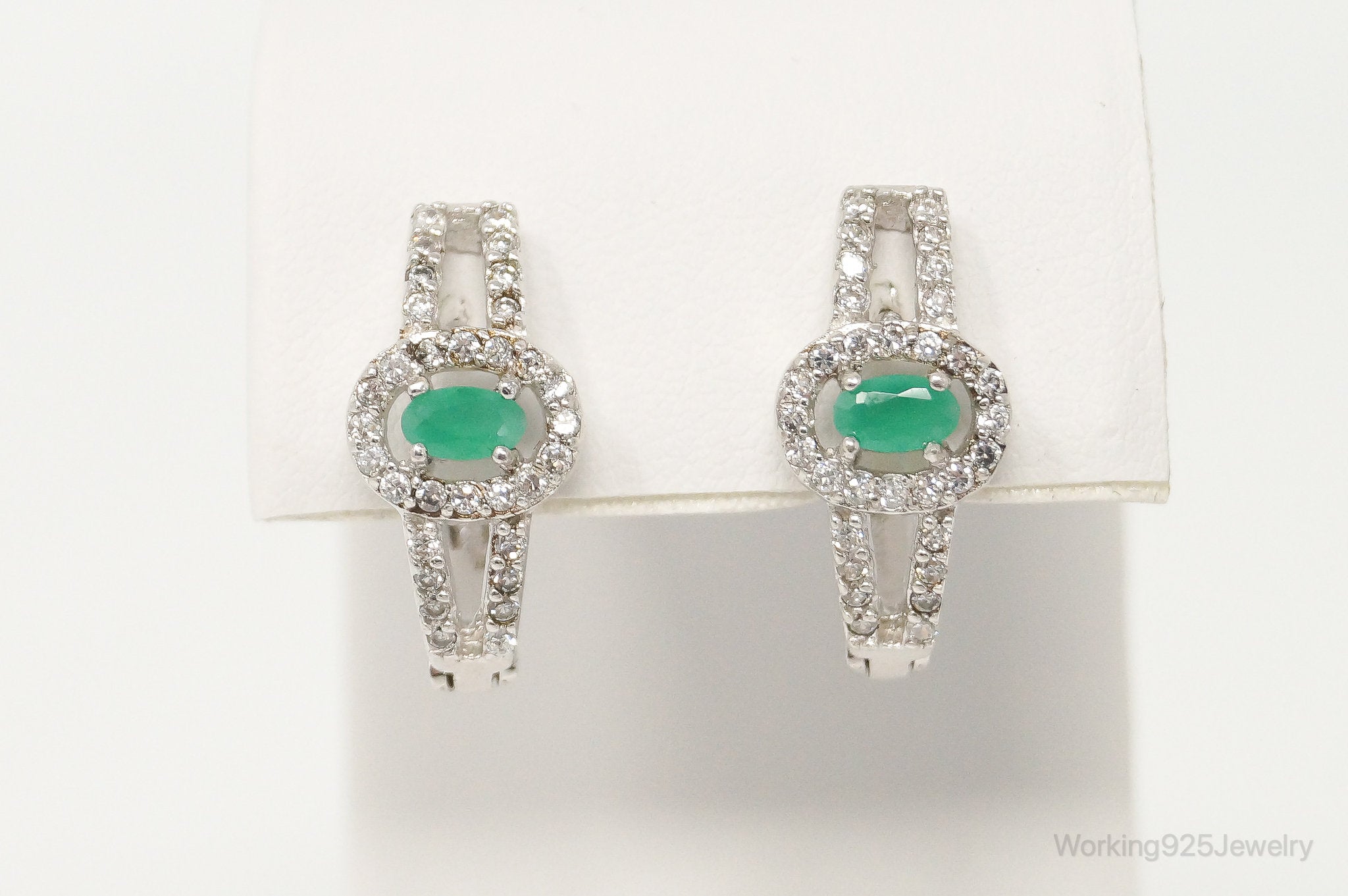 Vintage Emerald Cubic Zirconia Sterling Silver Earrings