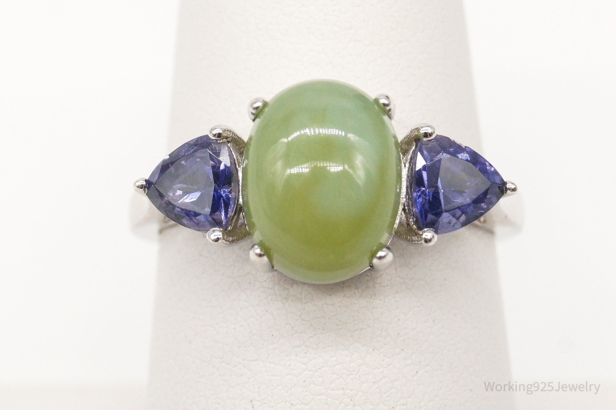 Vintage Jade Iolite Sterling Silver Ring - Size 7.25