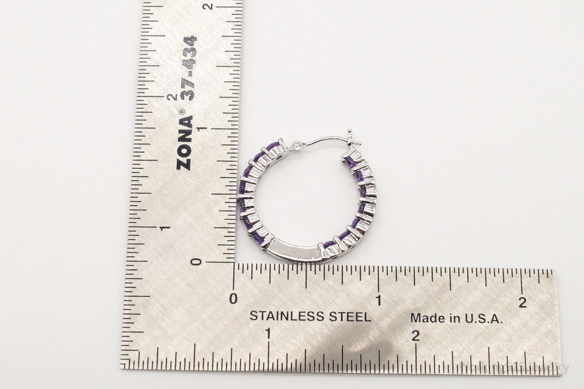 Vintage Amethyst Sterling Silver Hoop Earrings