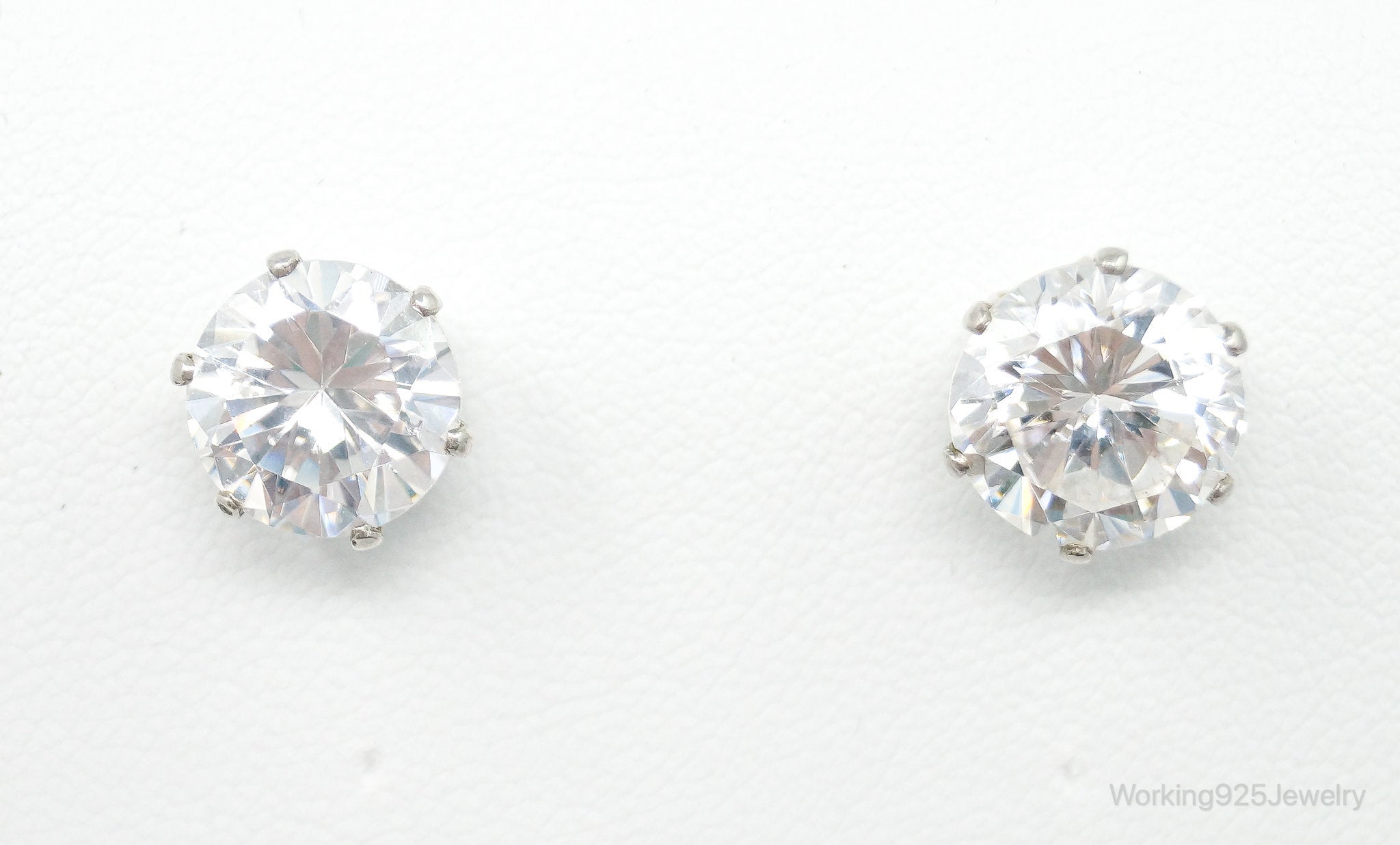 Large Cubic Zirconia Sterling Silver Stud Post Earrings