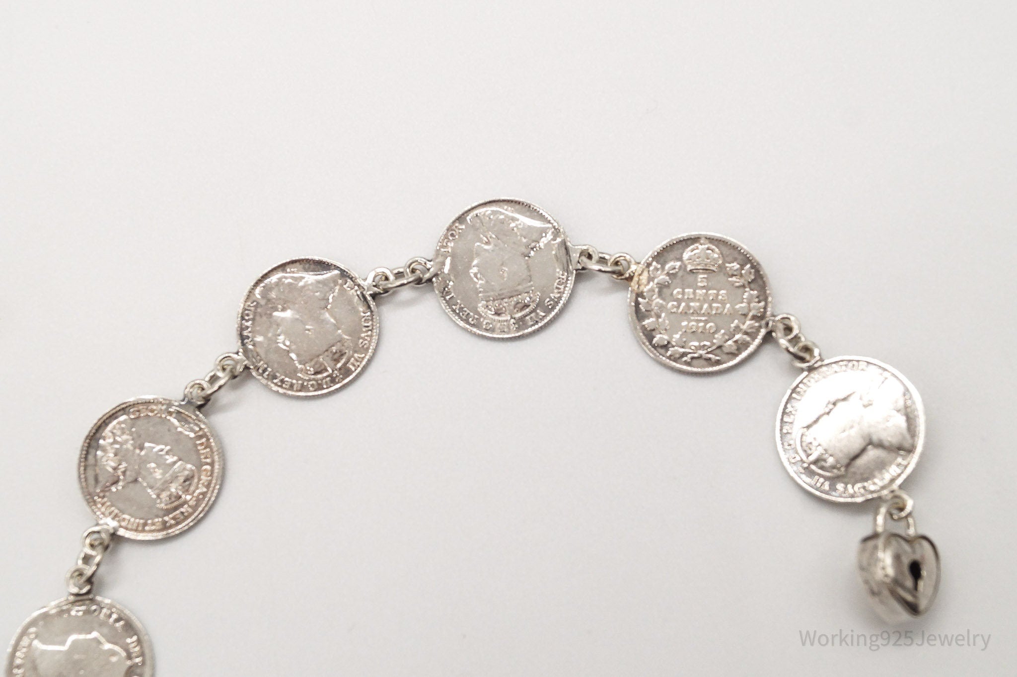 Antique Canadian Coins Sterling Silver Bracelet