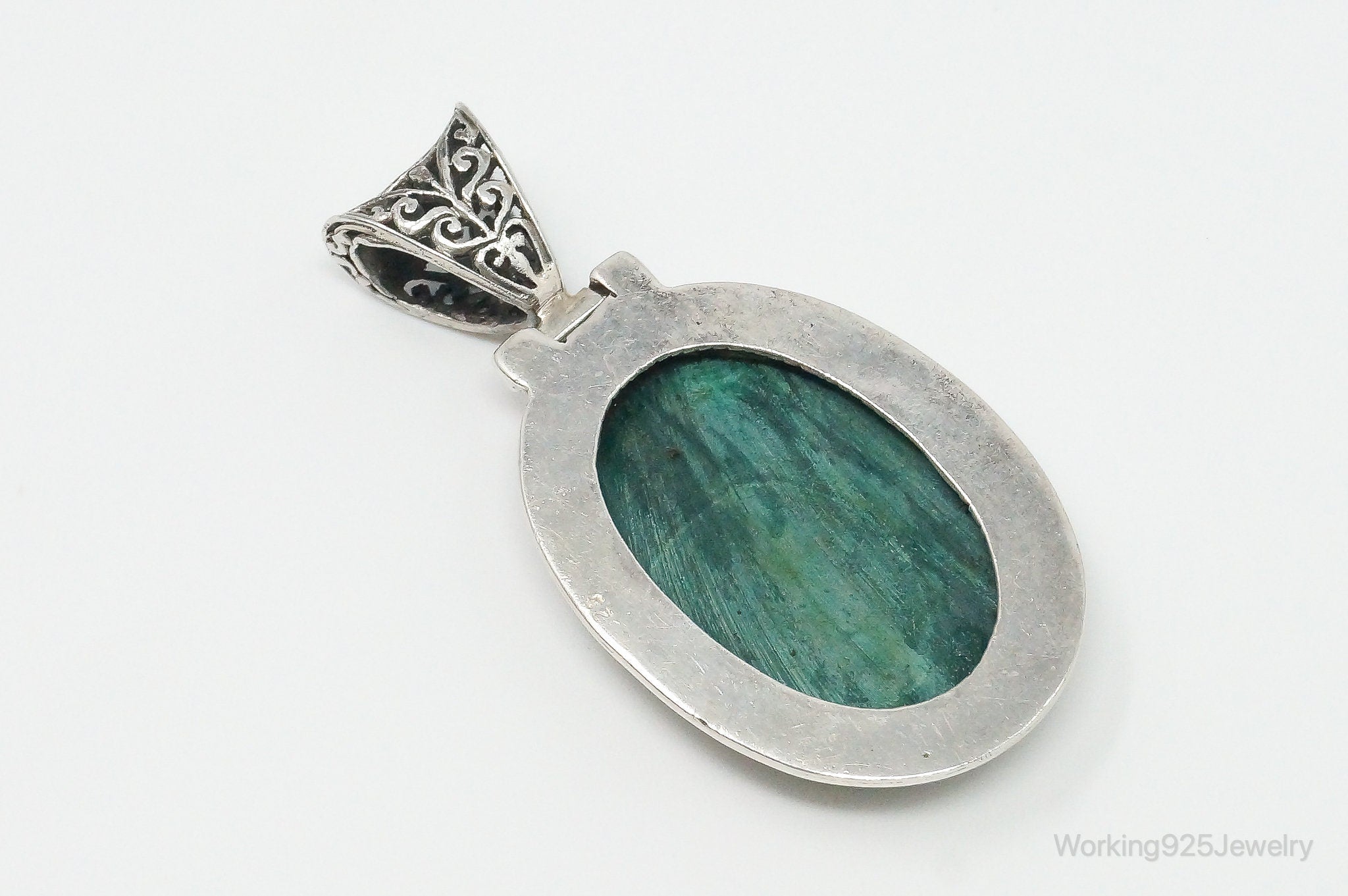 Large Vintage Malachite Sterling Silver Necklace Pendant