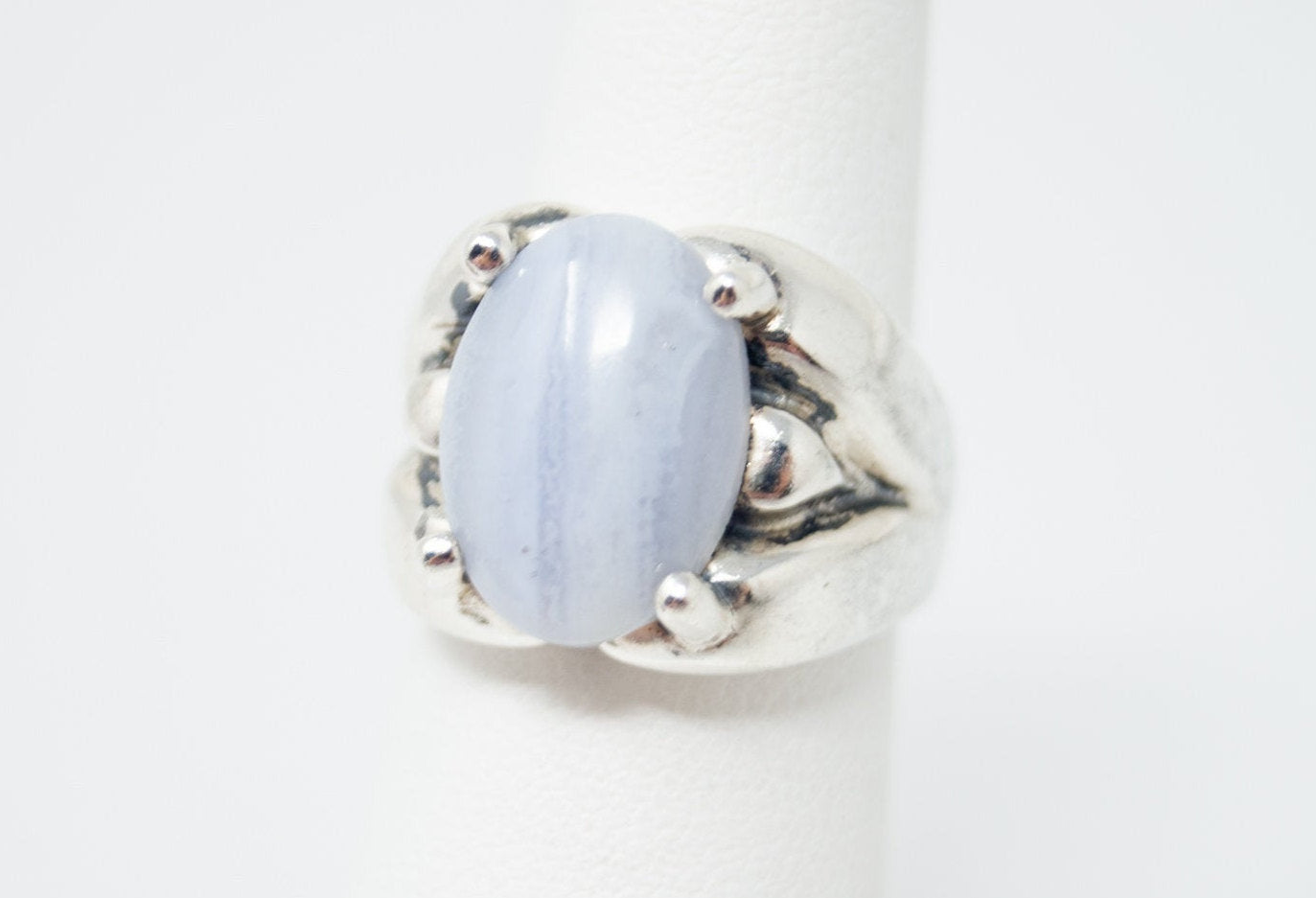 Vintage Designer Kabana Blue Lace Agate Western Sterling Silver Ring - Size 5