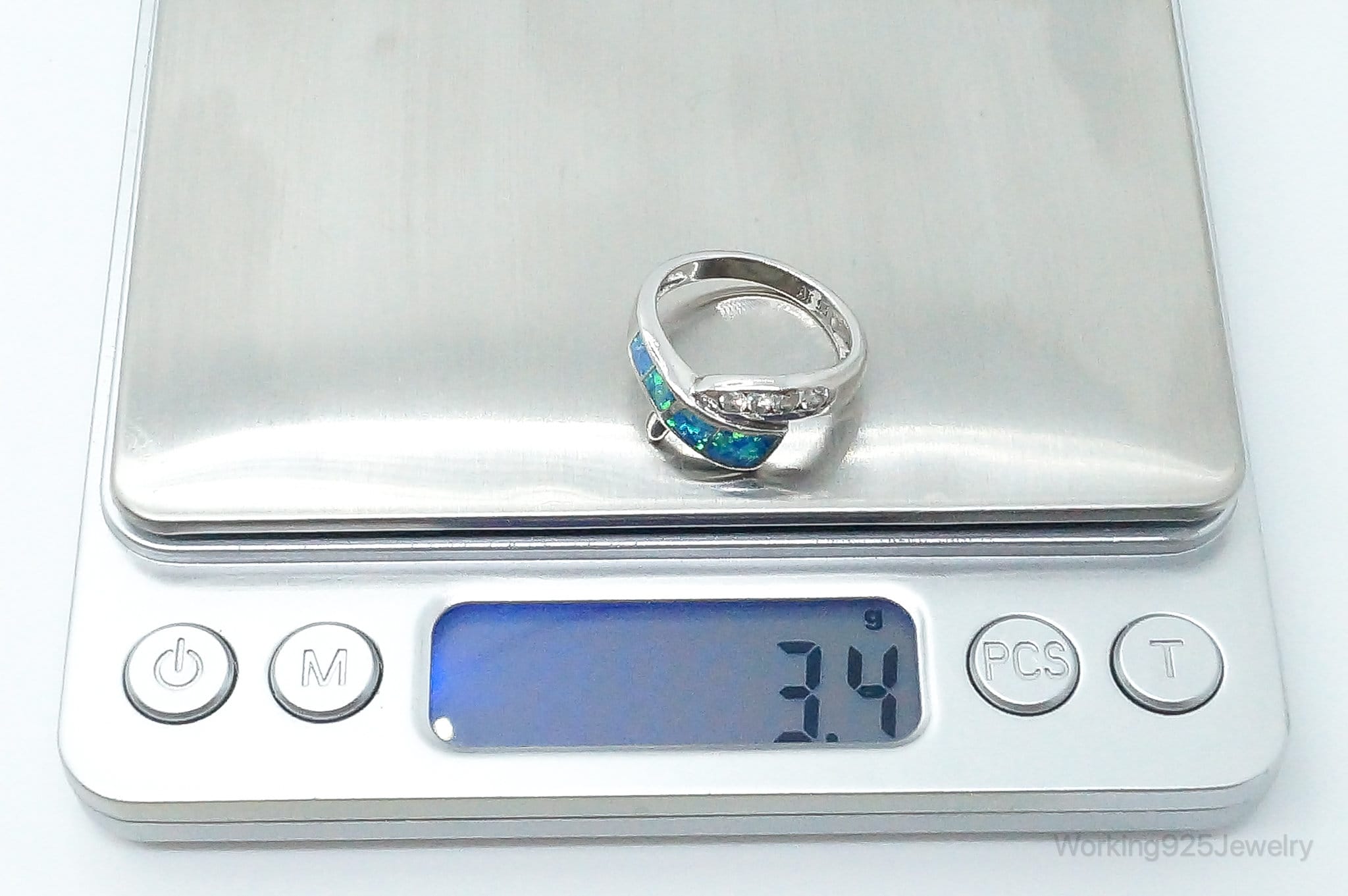 Designer AK Cubic Zirconia Opal Sterling Silver Ring - Size 7