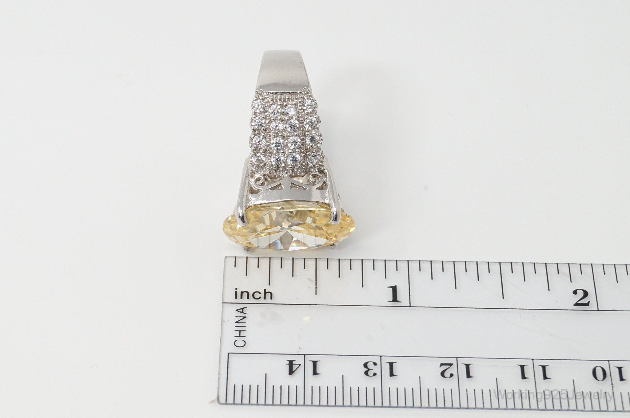 Vintage Designer CFJ Citrine CZ Sterling Silver Statement Ring - Sz 7