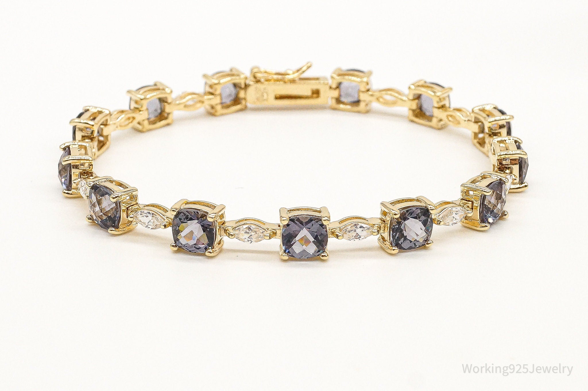 Designer Iolite Cubic Zirconia Gold Over Sterling Silver Bracelet