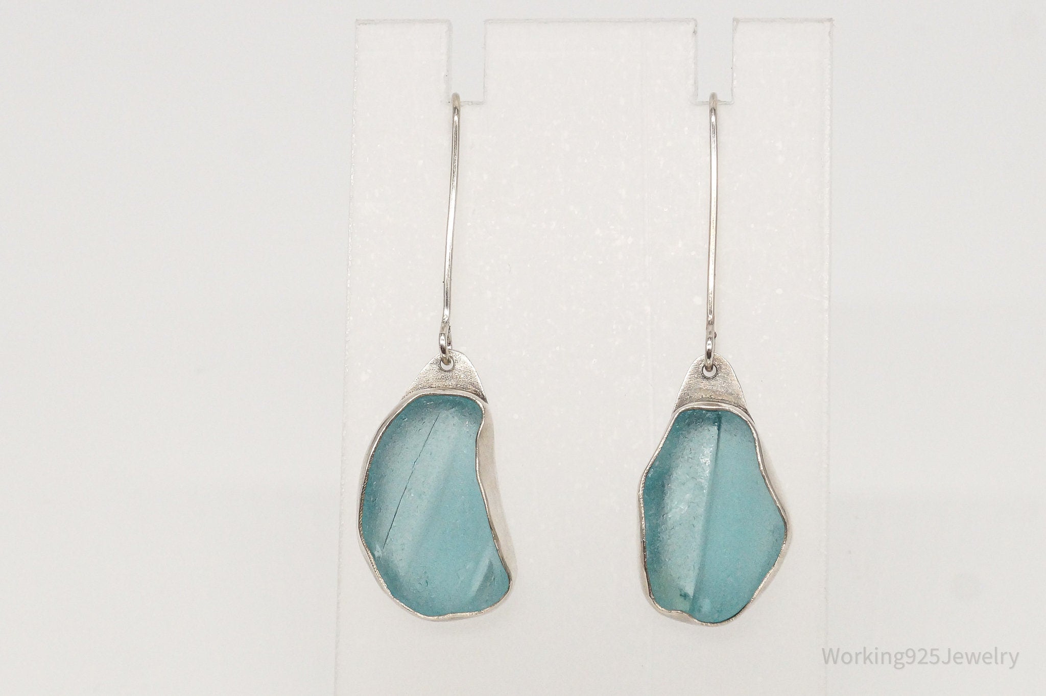 Designer LVO Blue Stone Dangle Sterling Silver Earrings