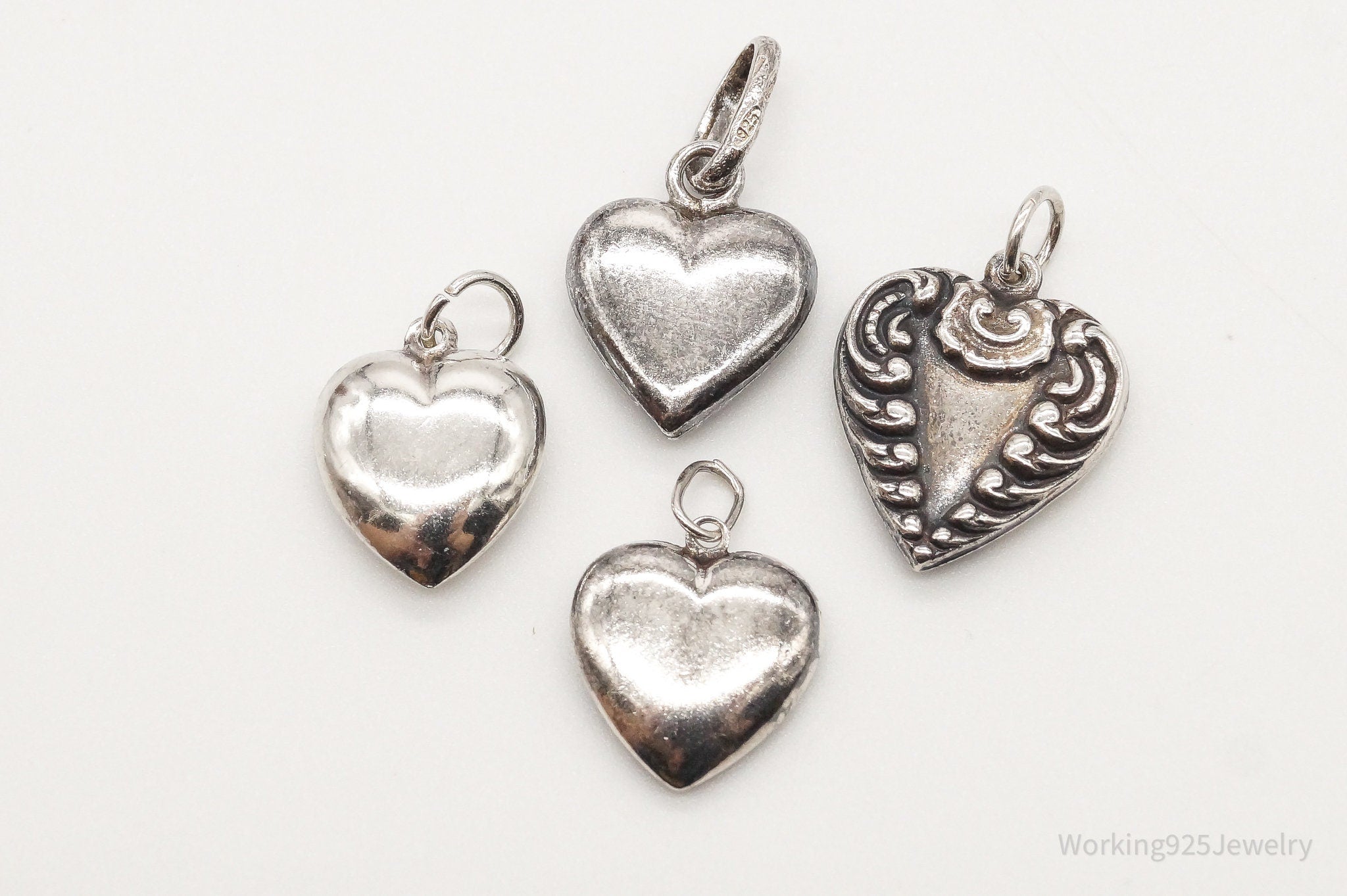 Antique Puffy Hearts Sterling Silver Charms Set Lot