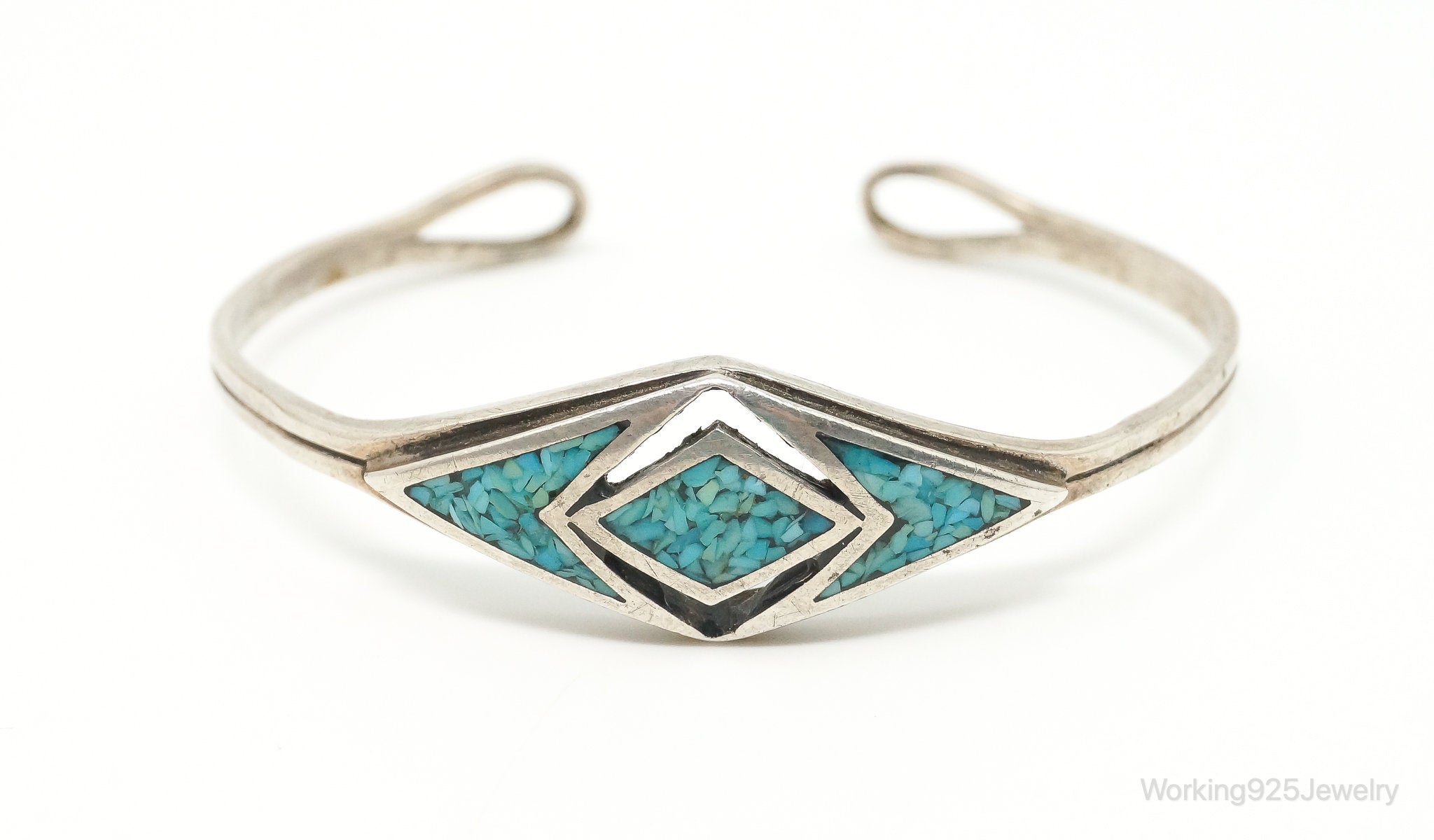 Vintage Handmade Native American Turquoise Sterling Silver Cuff Bracelet