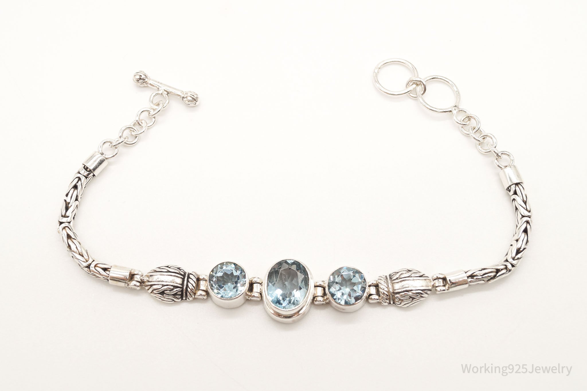 Vintage Blue Topaz Sterling Silver Toggle Bracelet