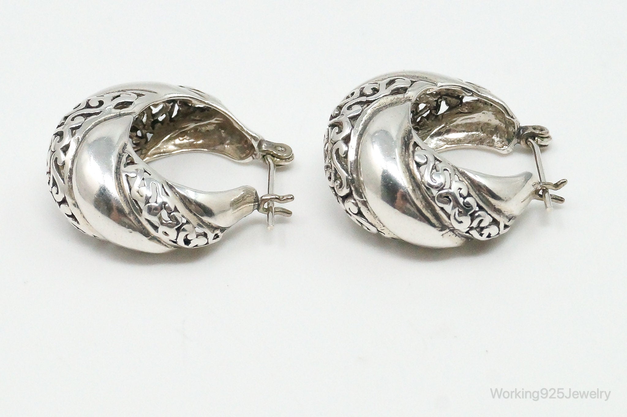 Vintage Bali Inspired Scroll Sterling Silver Earrings