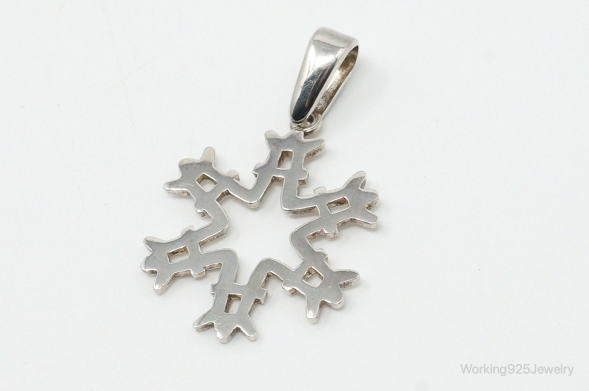 Large Vintage Mexico Snowflake Sterling Silver Pendant