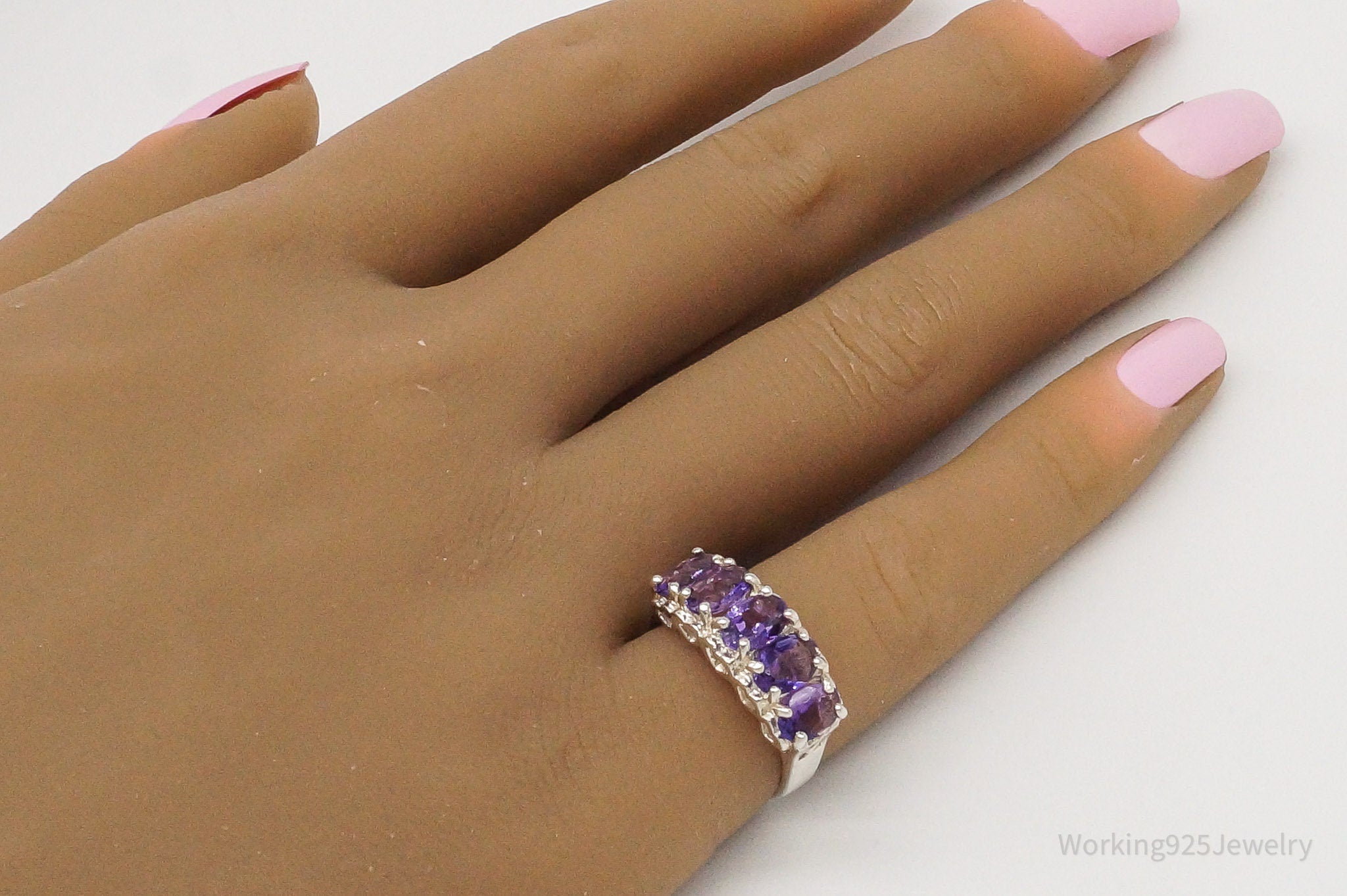 Vintage CNA Amethyst Sterling Silver Ring - Size 4.75