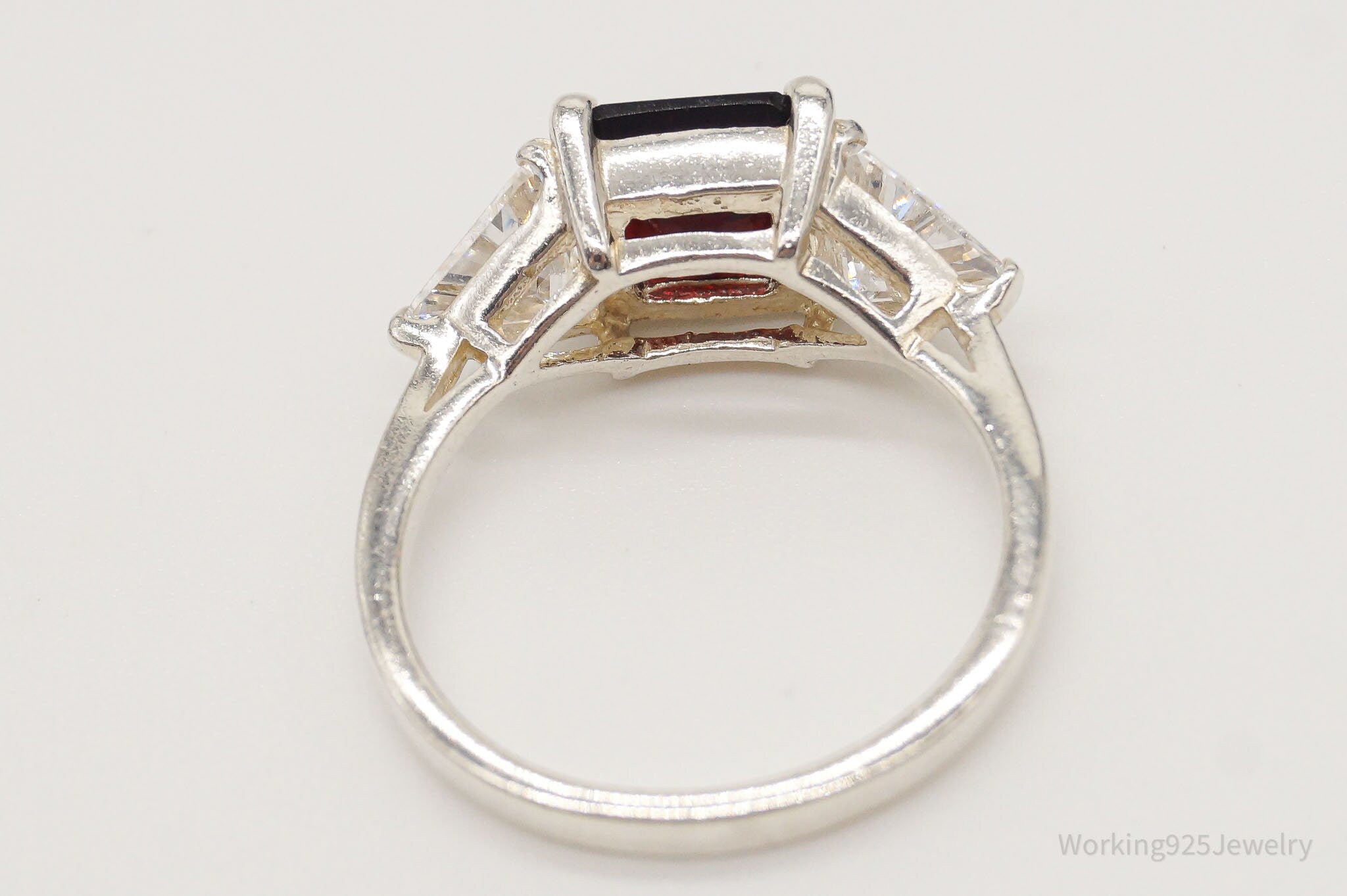 Vintage Garnet Cubic Zirconia Sterling Silver Ring - Size 8