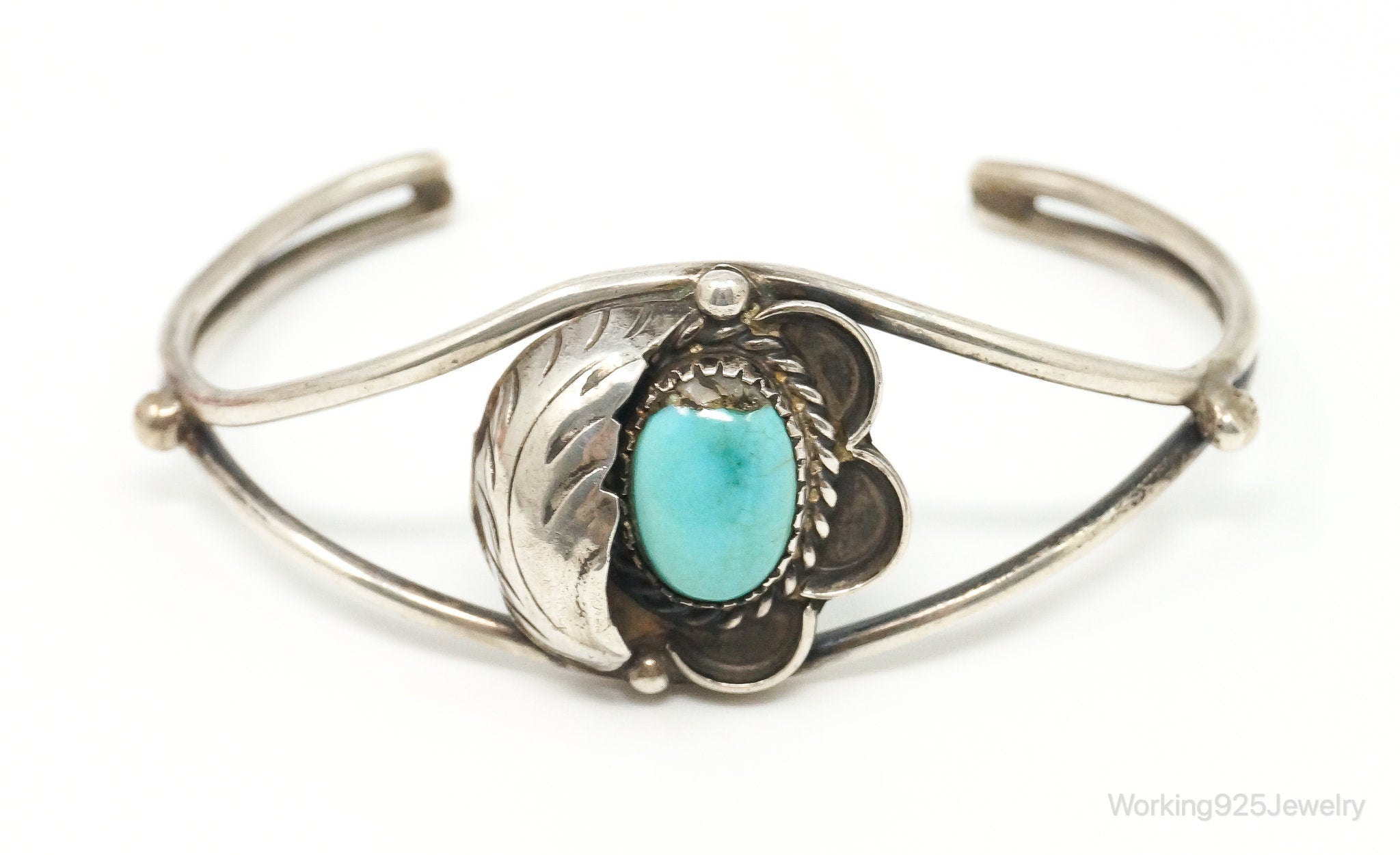 Vintage Handmade Native American Turquoise Sterling Silver Cuff Bracelet