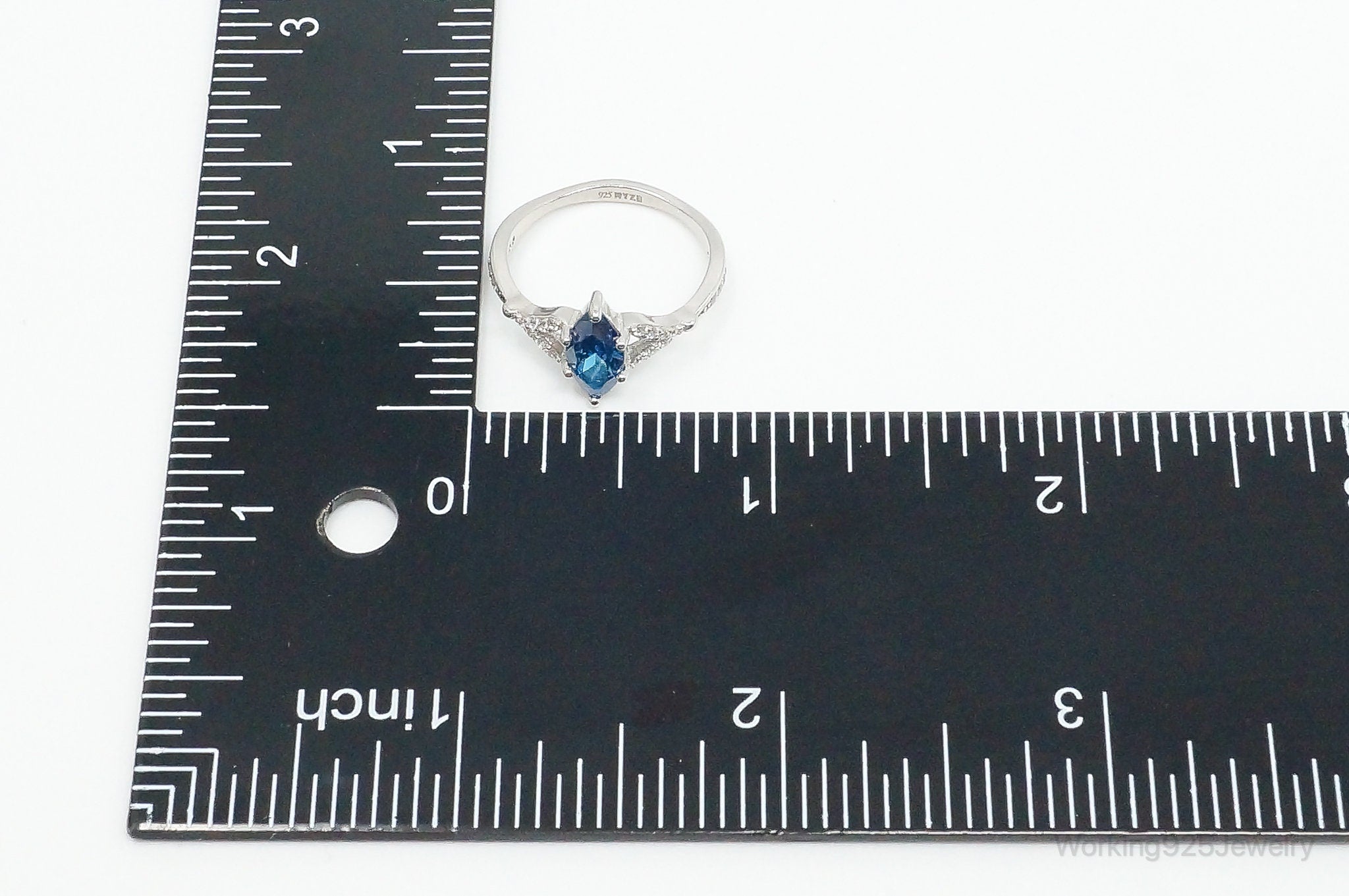 Lab Sapphire Cubic Zirconia Sterling Silver Ring - Size 7