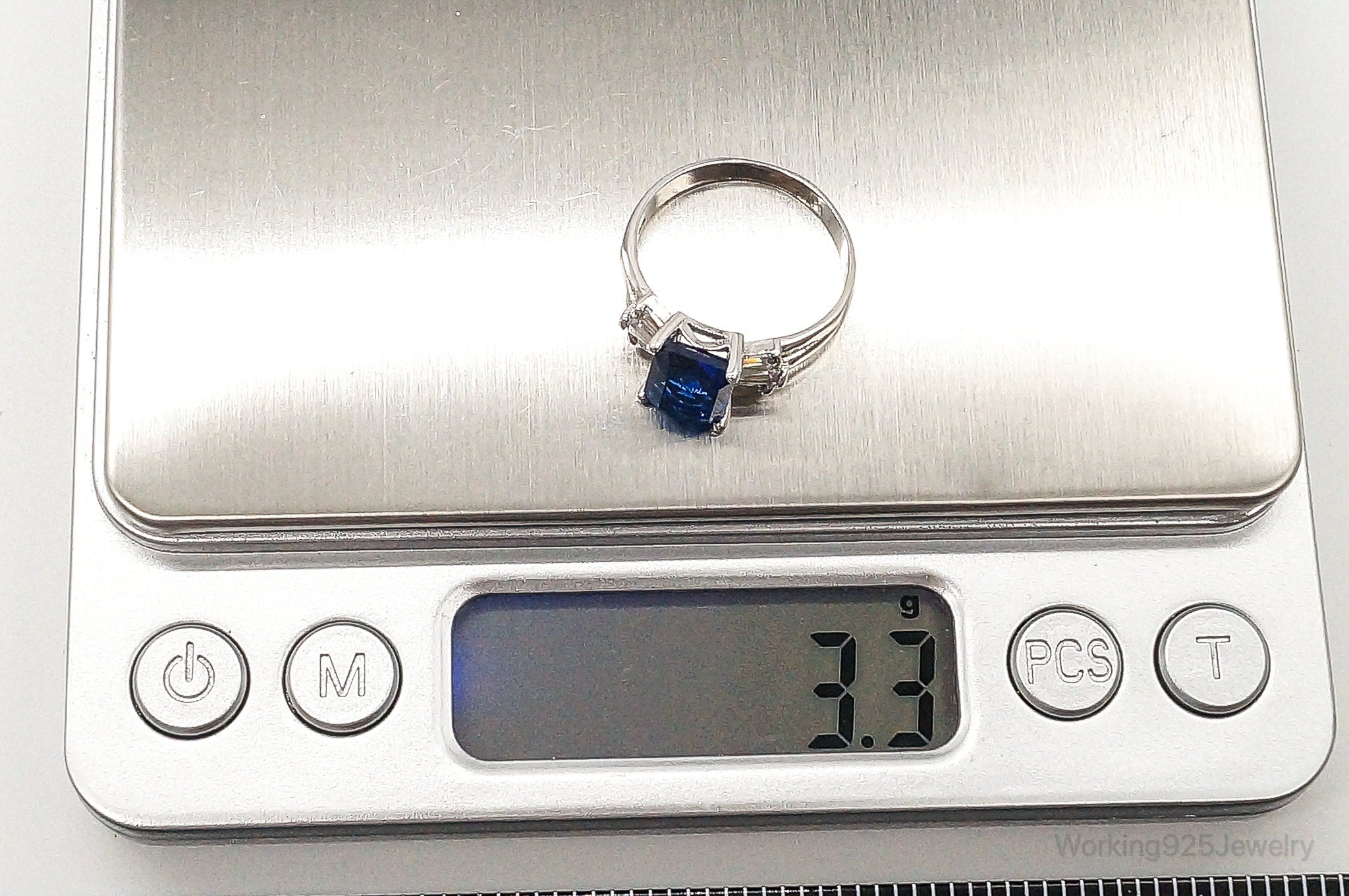 Lab Sapphire Cubic Zirconia Sterling Silver Ring - Size 7.25