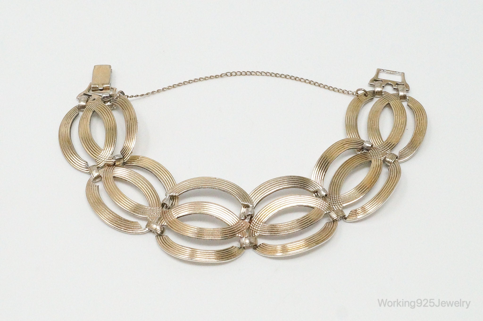 Vintage Designer Symmetalic 14K Gold Art Deco Sterling Silver Bracelet