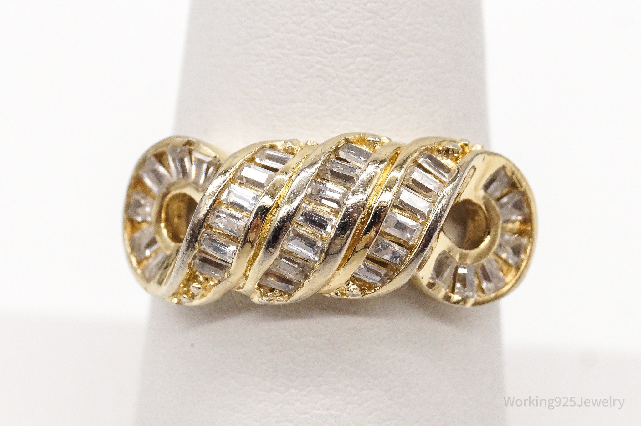 Vintage Cubic Zirconia Gold Vermeil Sterling Silver Ring - Size 7.75