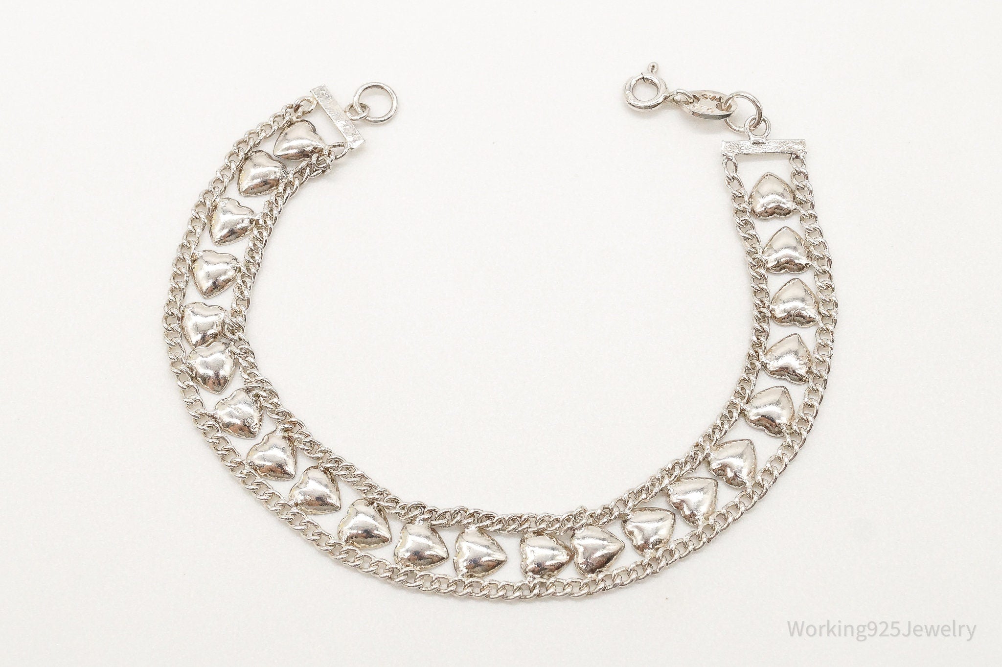 Vintage Designer FAS Hearts Chain Link Sterling Silver Bracelet