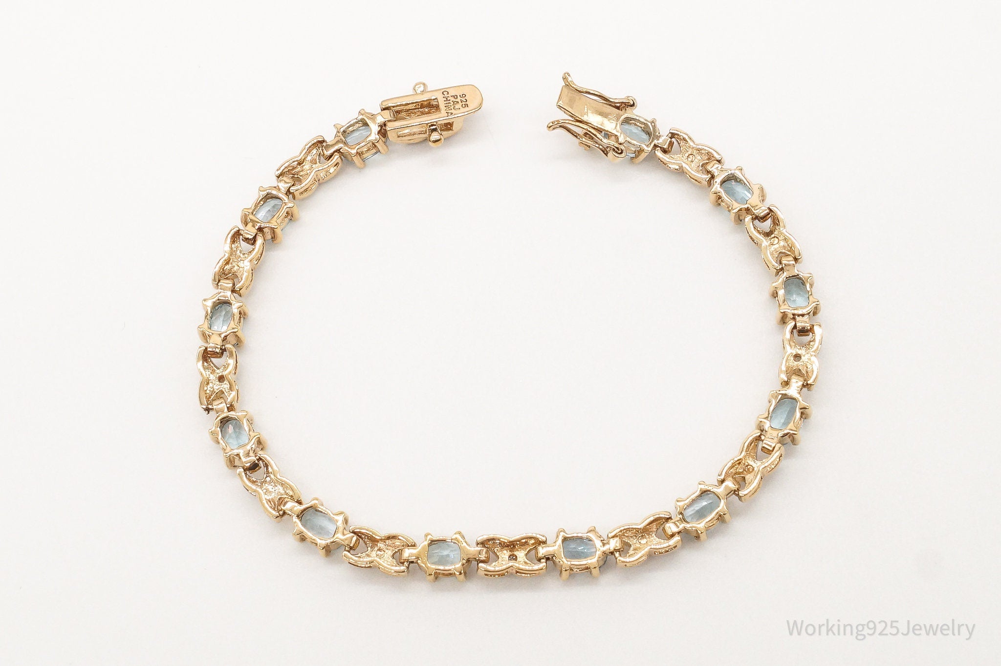 Vintage Designer PAJ Blue Topaz 4 Diamonds Gold Vermeil Sterling Silver Bracelet