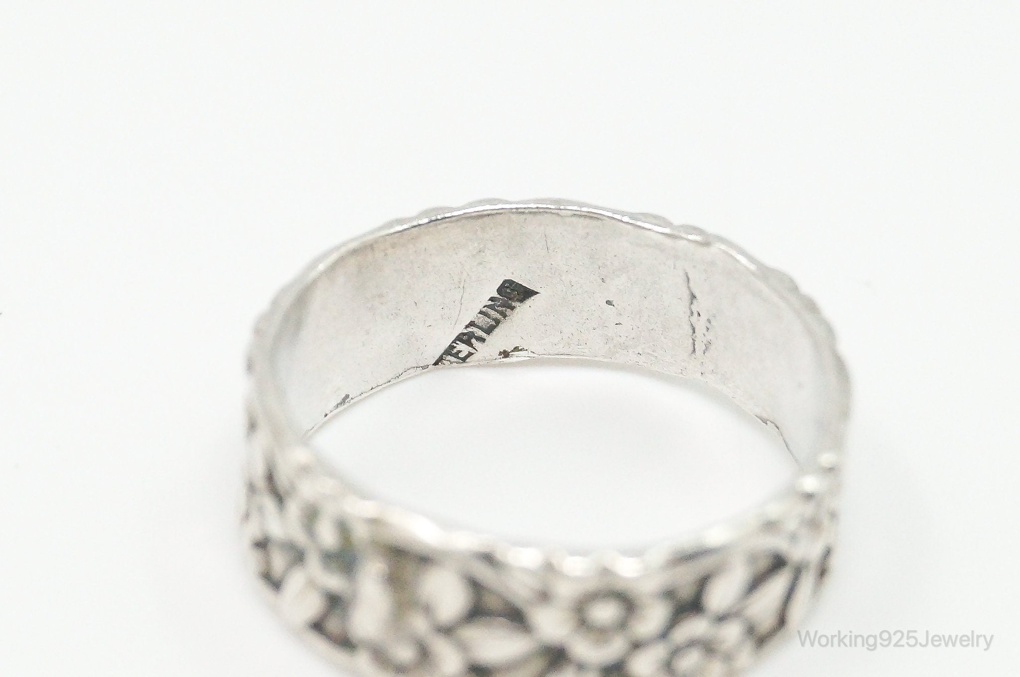 Antique Flowers Sterling Silver Band Ring - Size 6