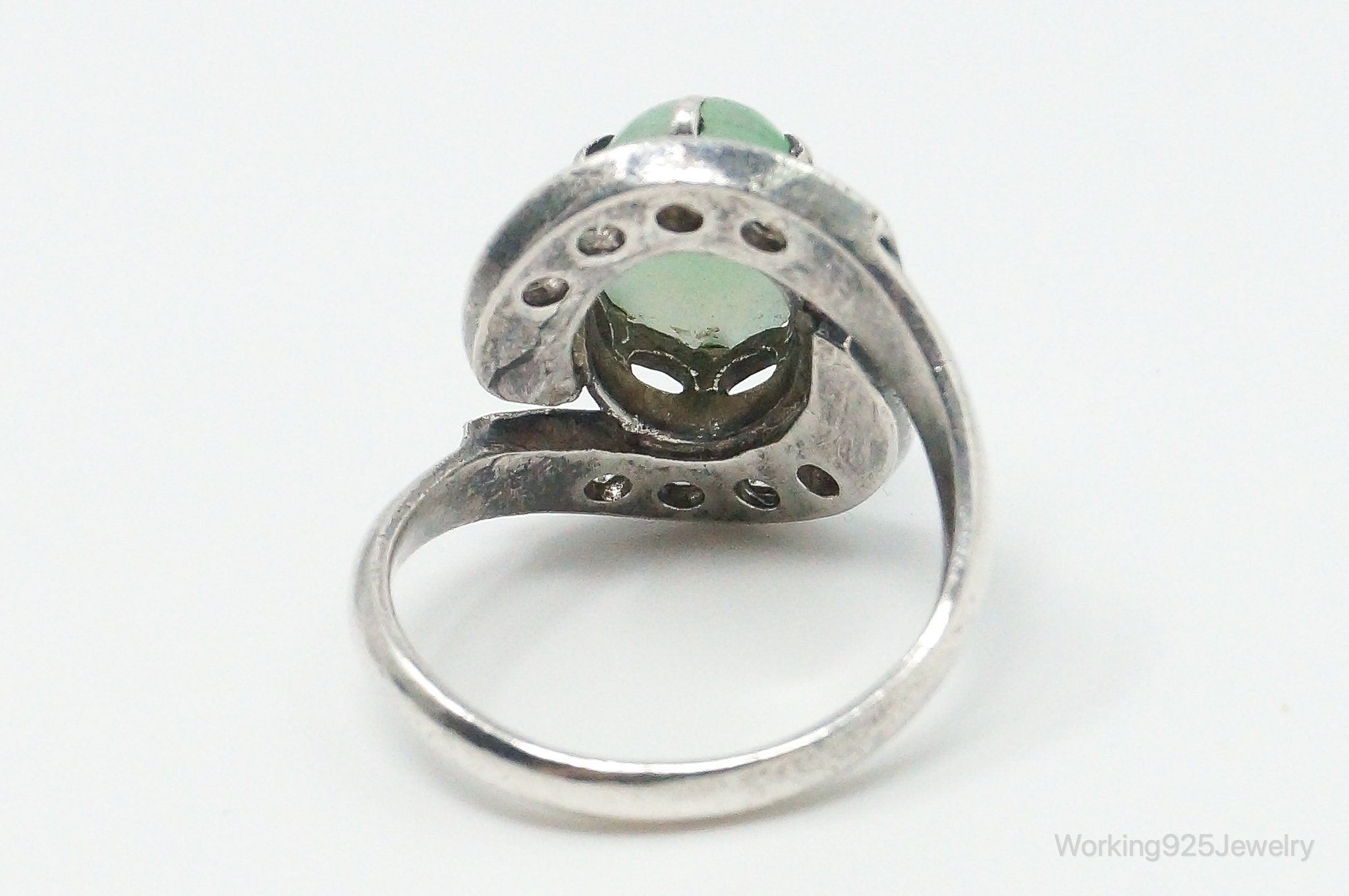 Antique Cubic Zirconia Green Gemstone Sterling Silver Ring - Size 6.5