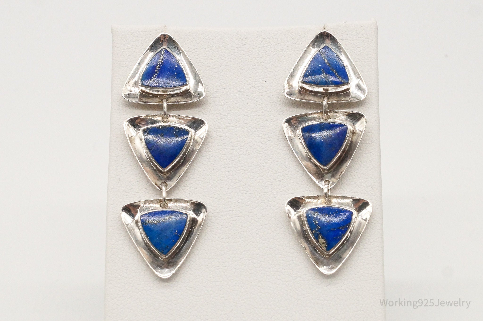 Vintage Designer Boma Lapis Lazuli Sterling Silver Earrings