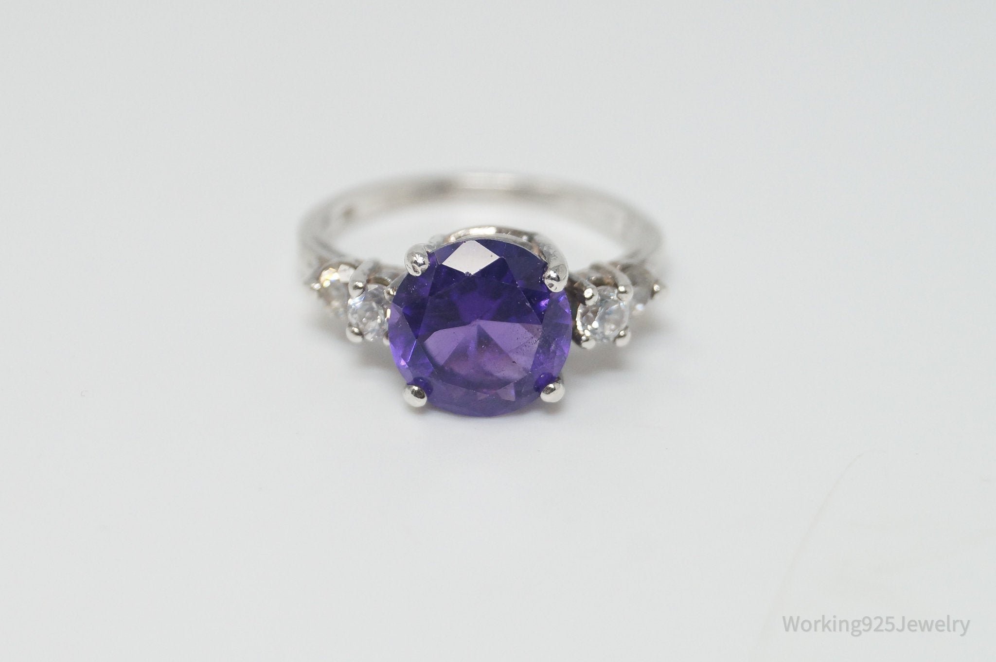 Vintage Amethyst CZ Sterling Silver Ring - Sz 6.5