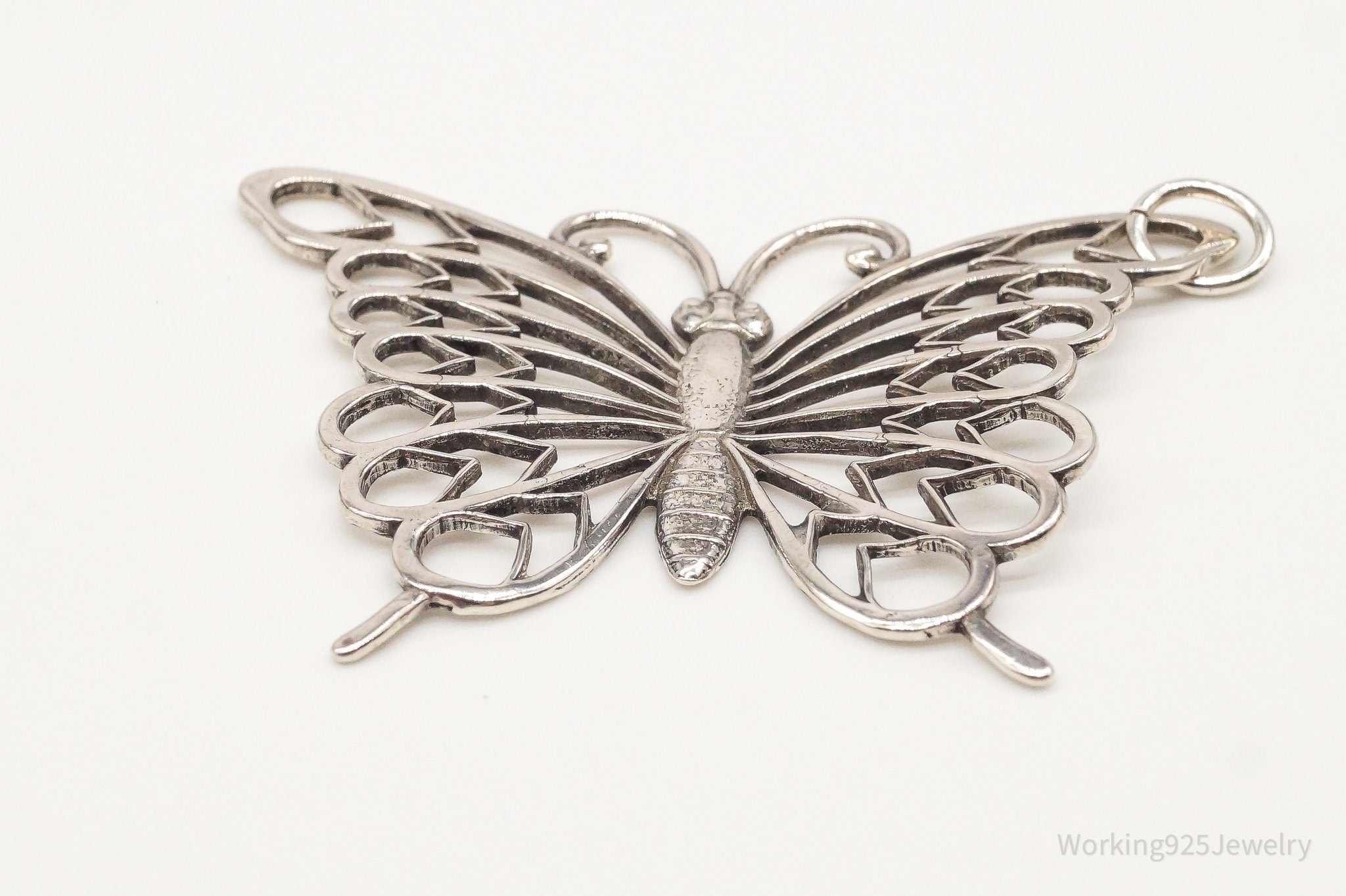 Large Vintage Butterfly Sterling Silver Necklace Pendant