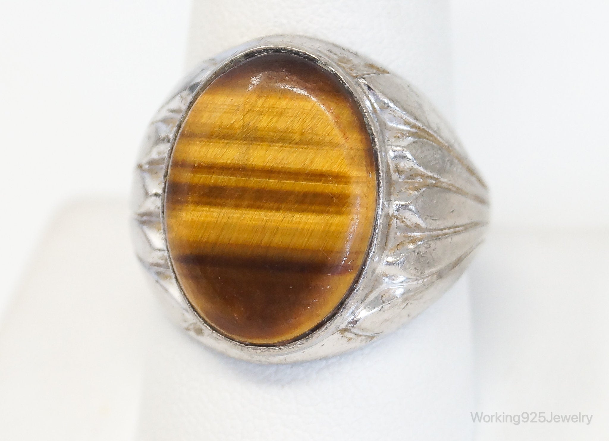 Antique Designer Clark Coombs Tigers Eye Sterling Silver Ring - Size 10.25