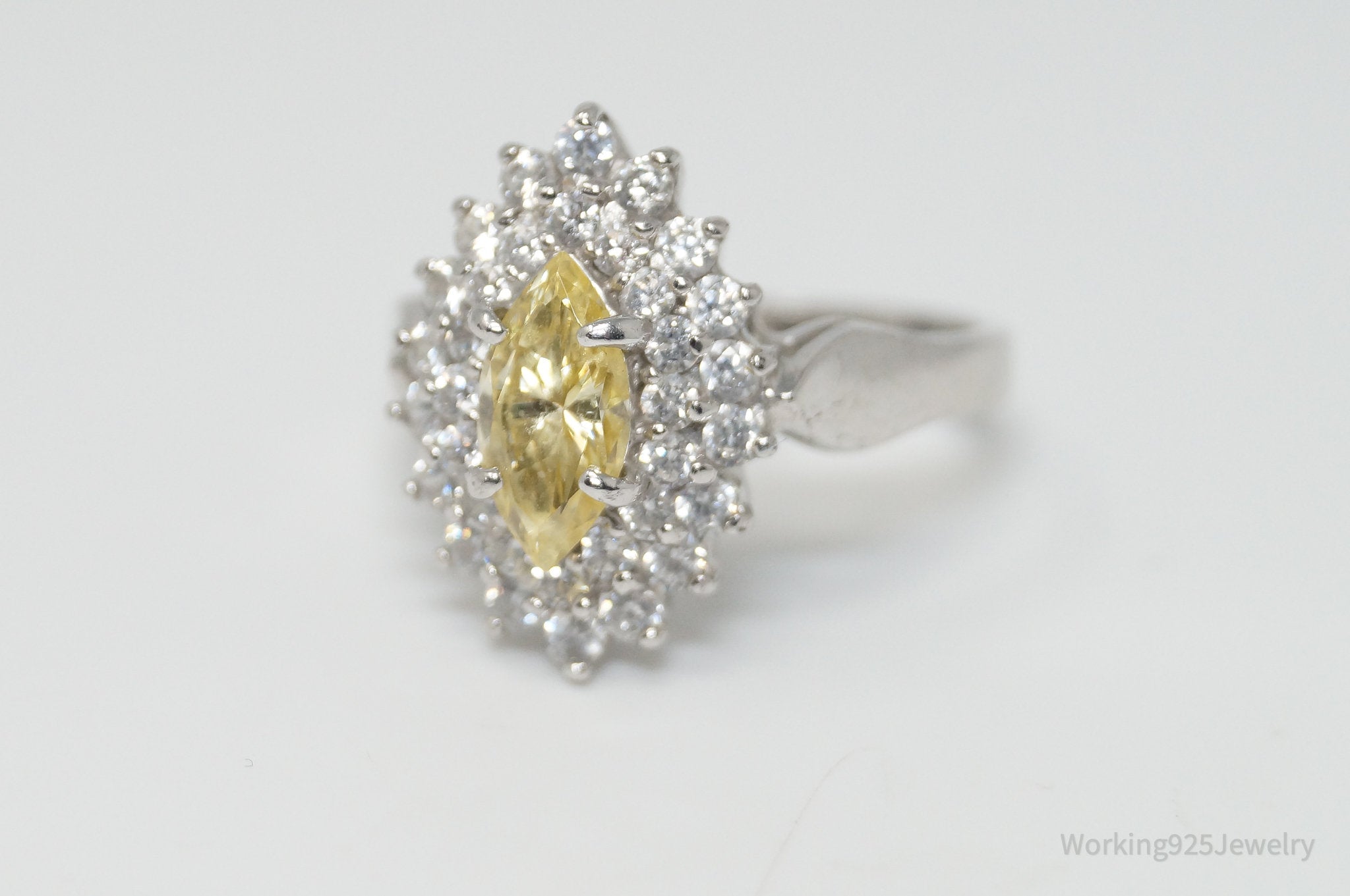 Vintage Designer CNA Citrine CZ Sterling Silver Ring - Sz 8.75