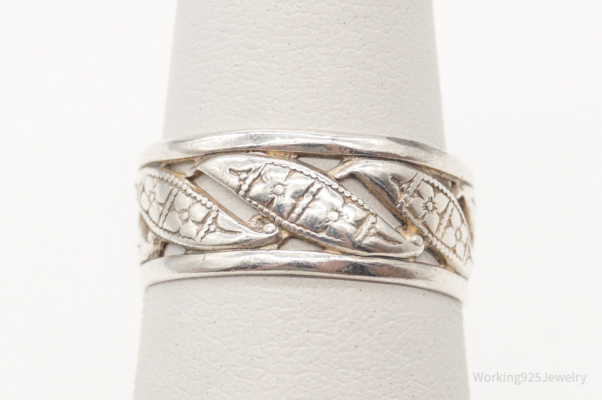 Antique Designer Uncas MFG Co Floral Sterling Silver Band Ring - Size 6.5
